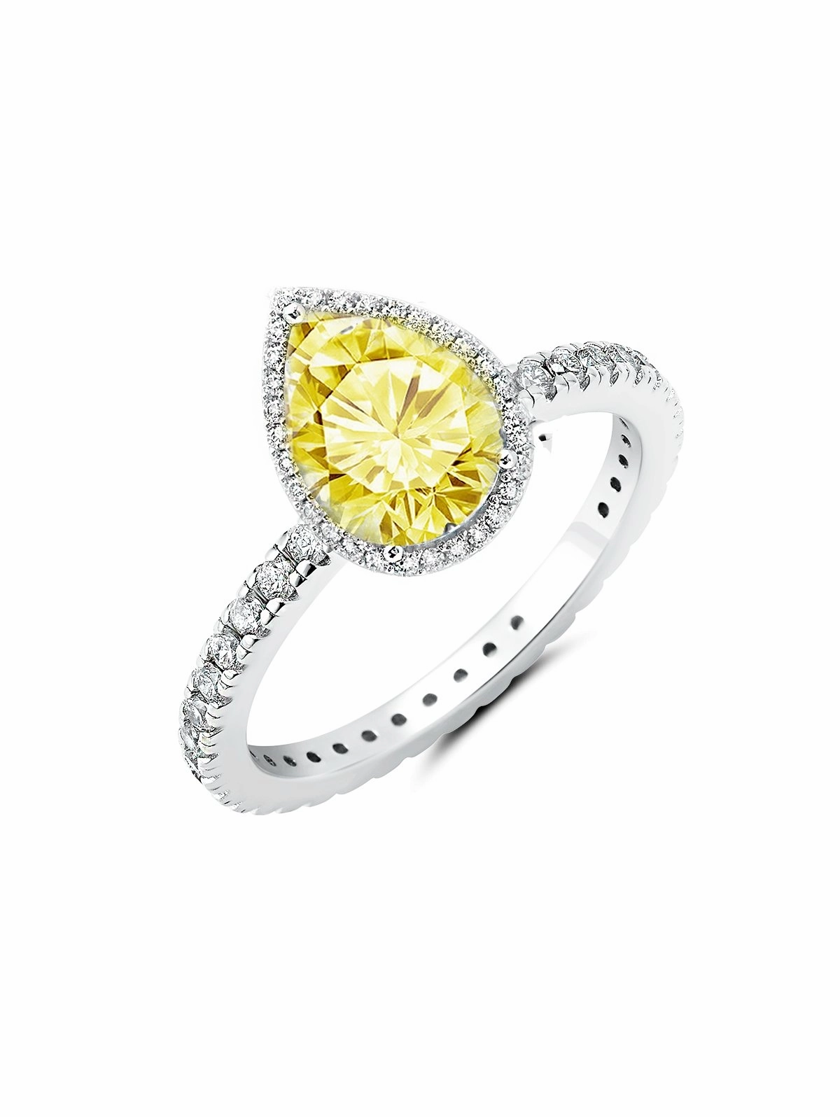 Pear & Pave Canary Cocktail Ring Finished in Platinum