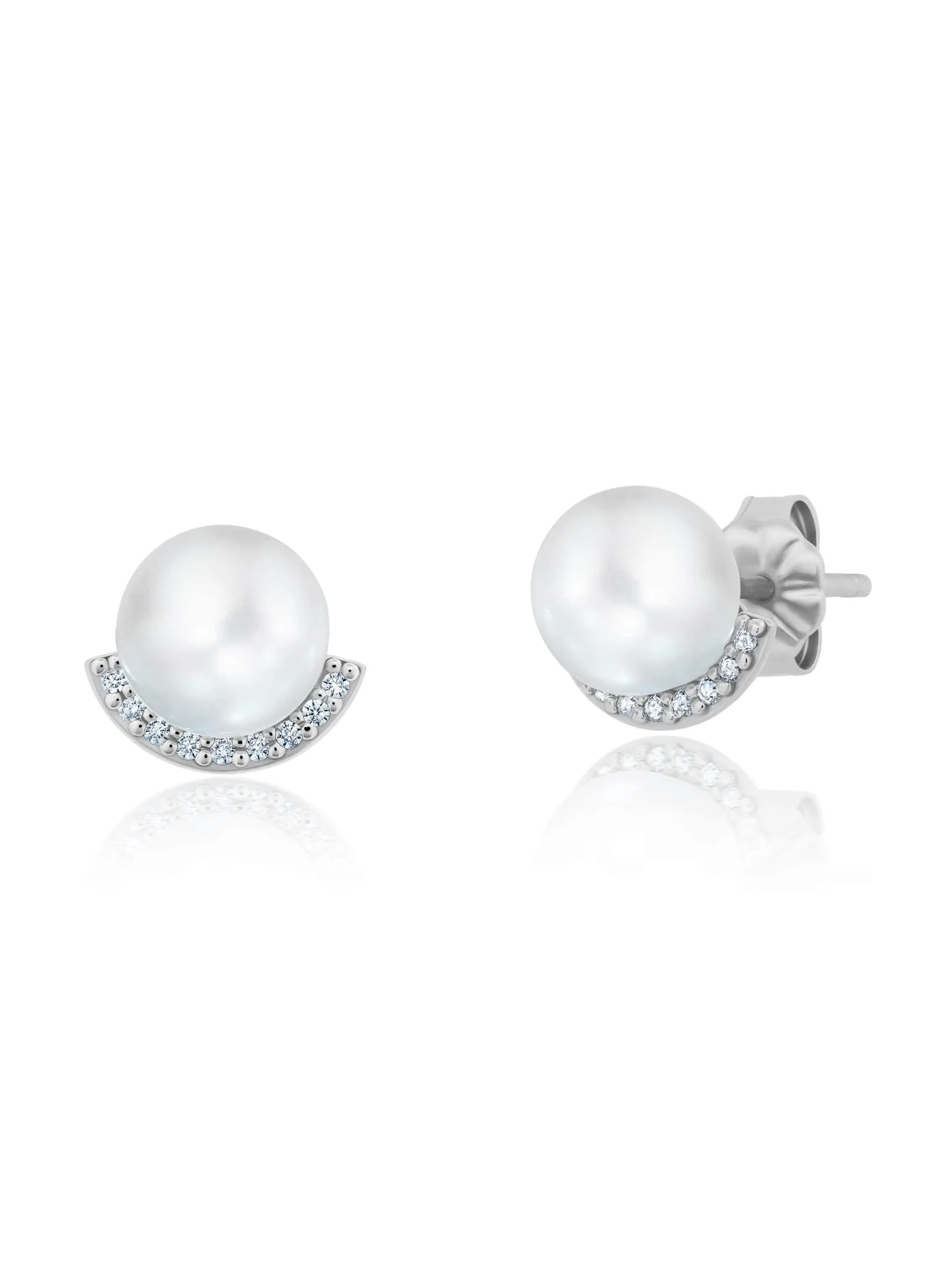 Pearl With Pave Stud Earrings in Platinum