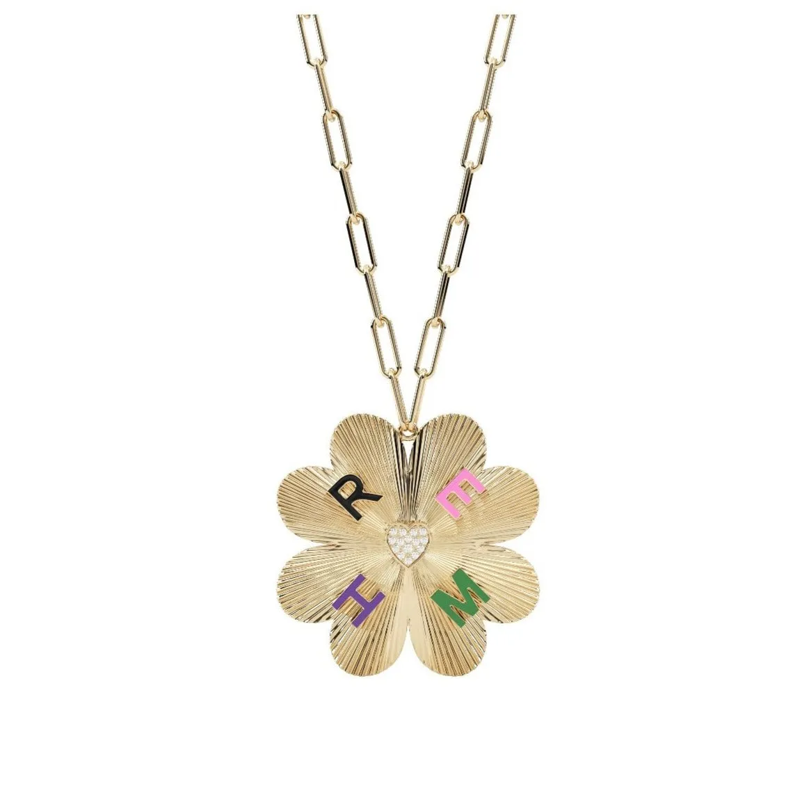 Personalized Fluted Enamel Clover Charm