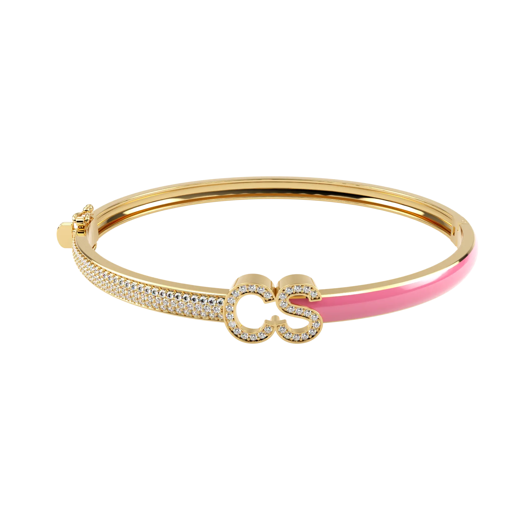 Personalized Half Enamel Half Pave Bangle