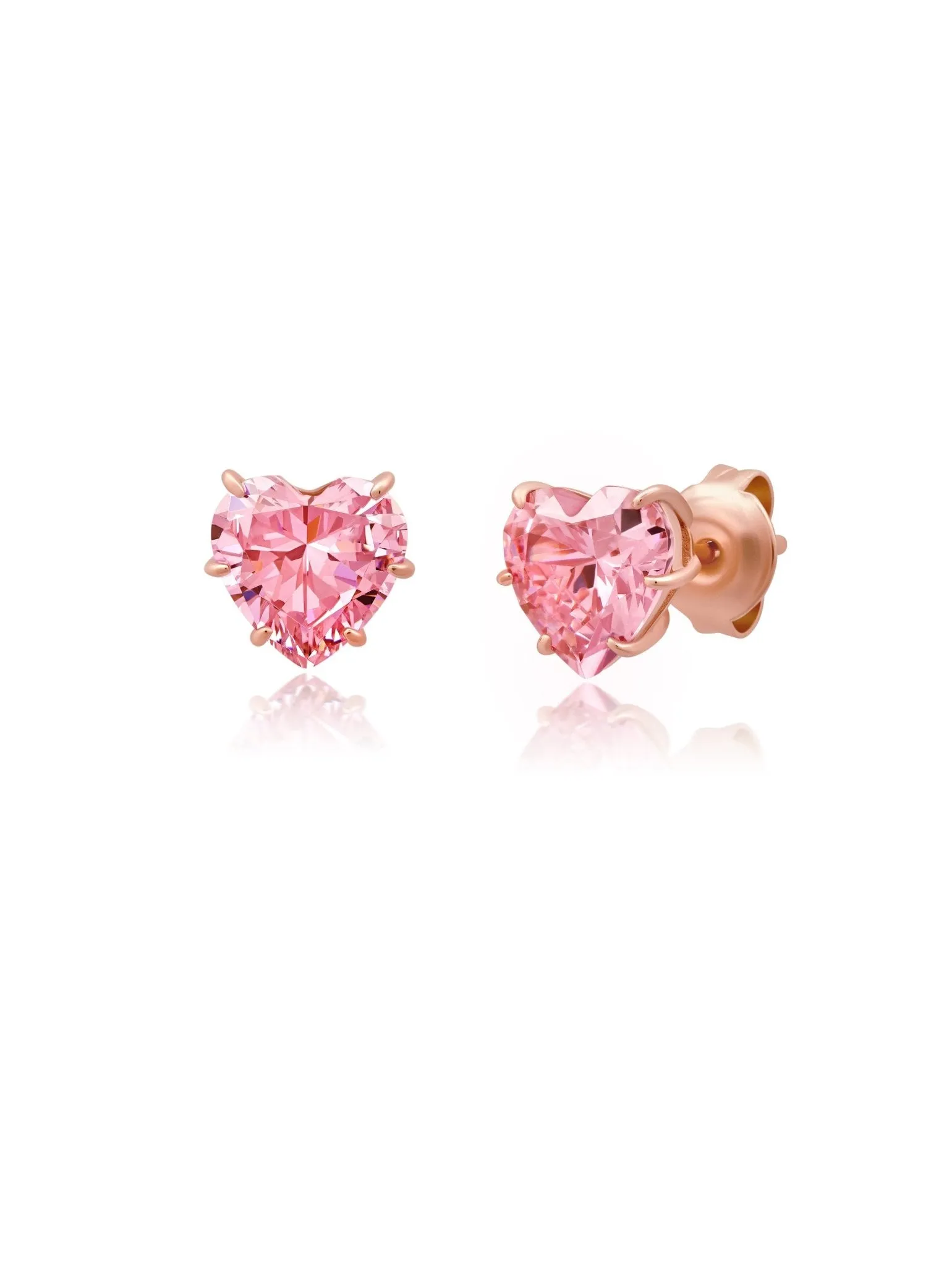 Pink Heart Shaped Stud Earrings Finished in Rose Gold
