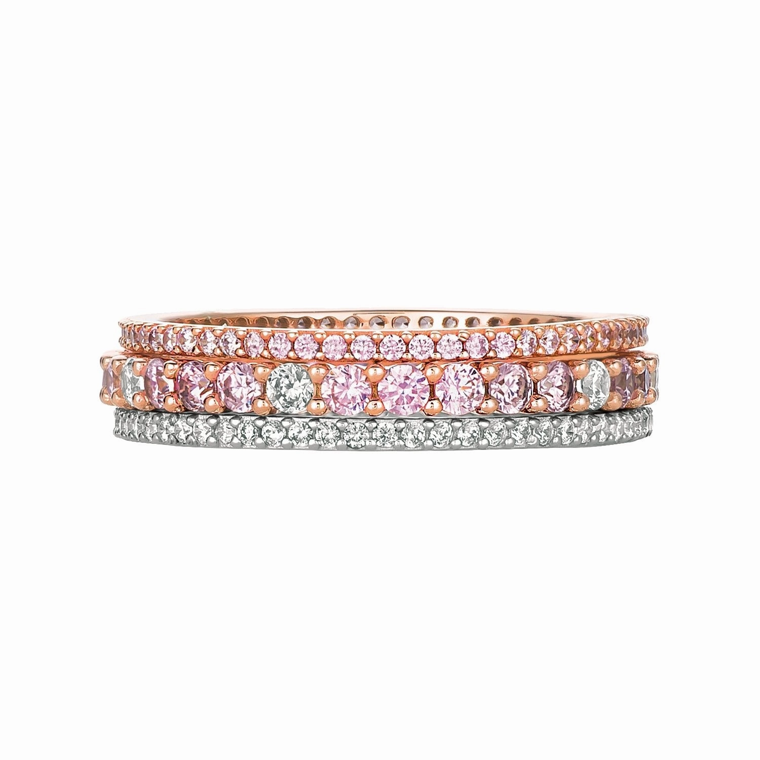 Pink and Clear Stacked Ring Set