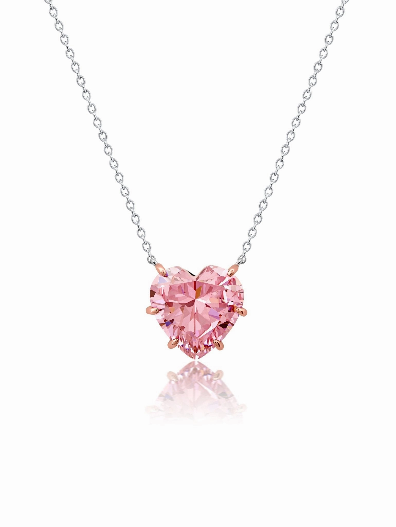 Pink Heart Shaped Necklace Finished in Platinum
