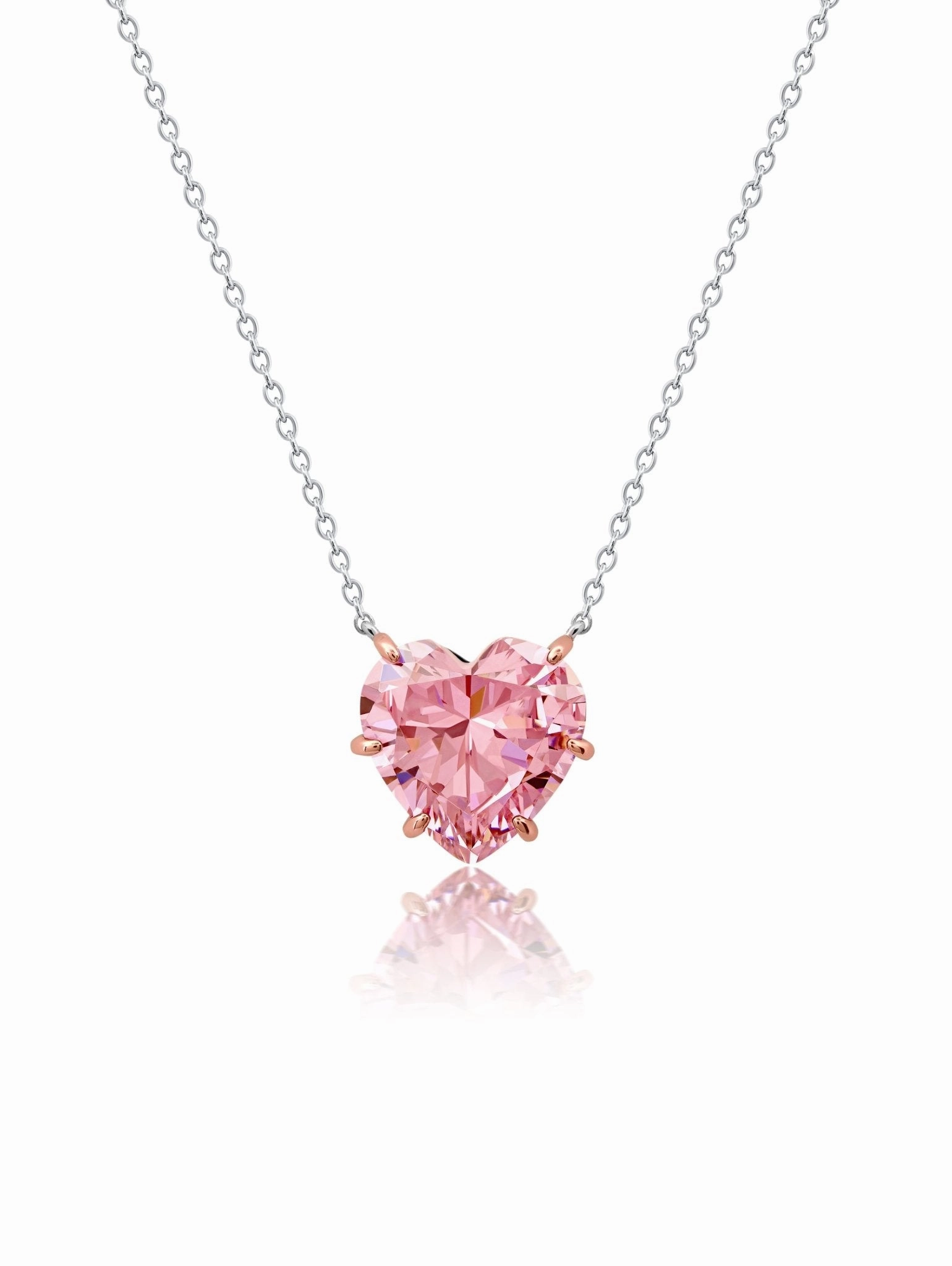 Pink Heart Shaped Necklace Finished in Platinum