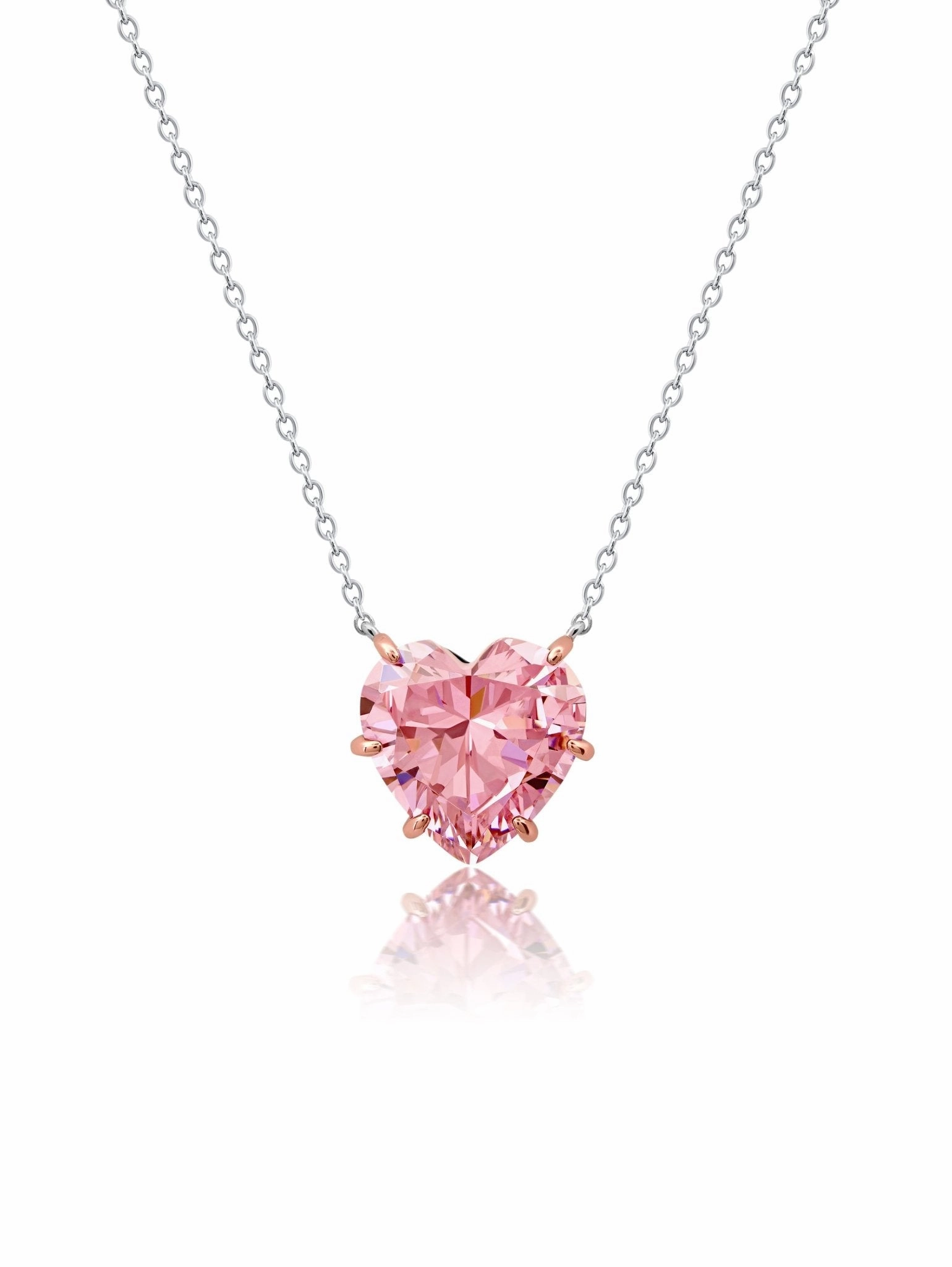 Pink Heart Shaped Necklace Finished in Platinum