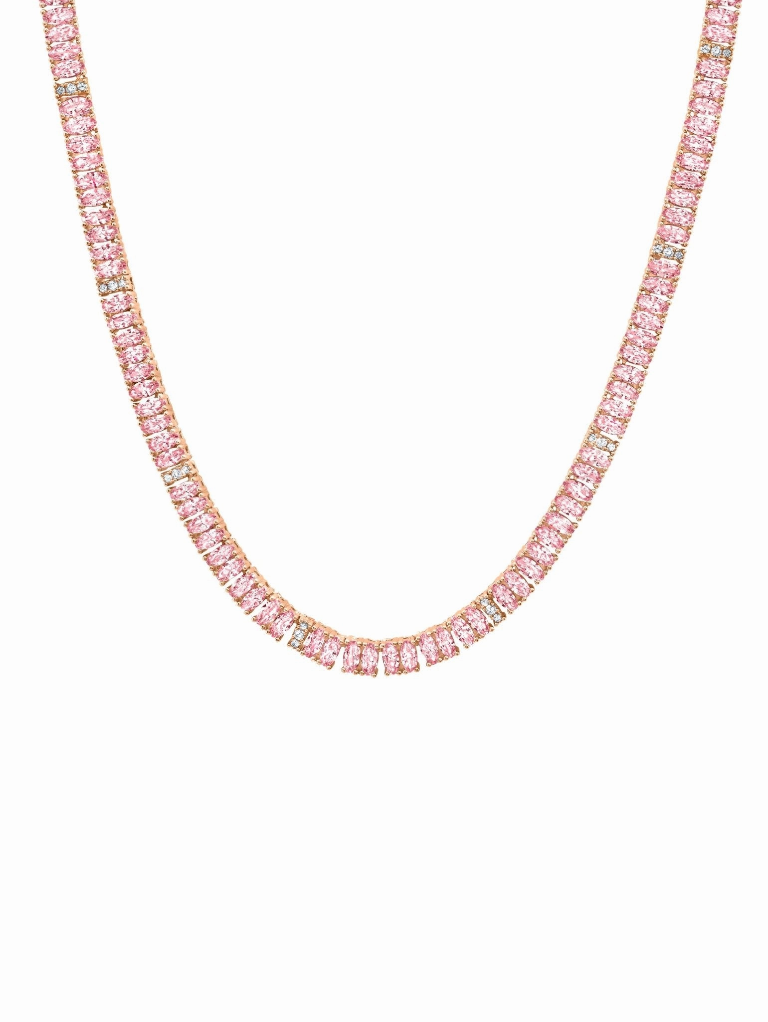 Pink Hues Tennis Necklace Finished in Rose Gold