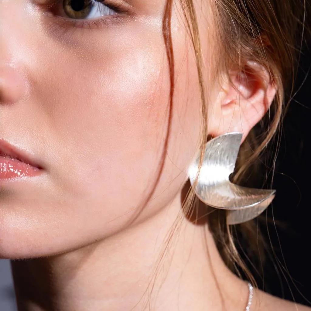 Pirouette Statement Earrings - Hammered Sterling