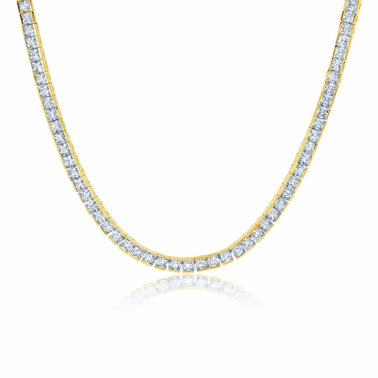 Princess Cut 3mm  Tennis Necklace Finished in 18kt Yellow Gold