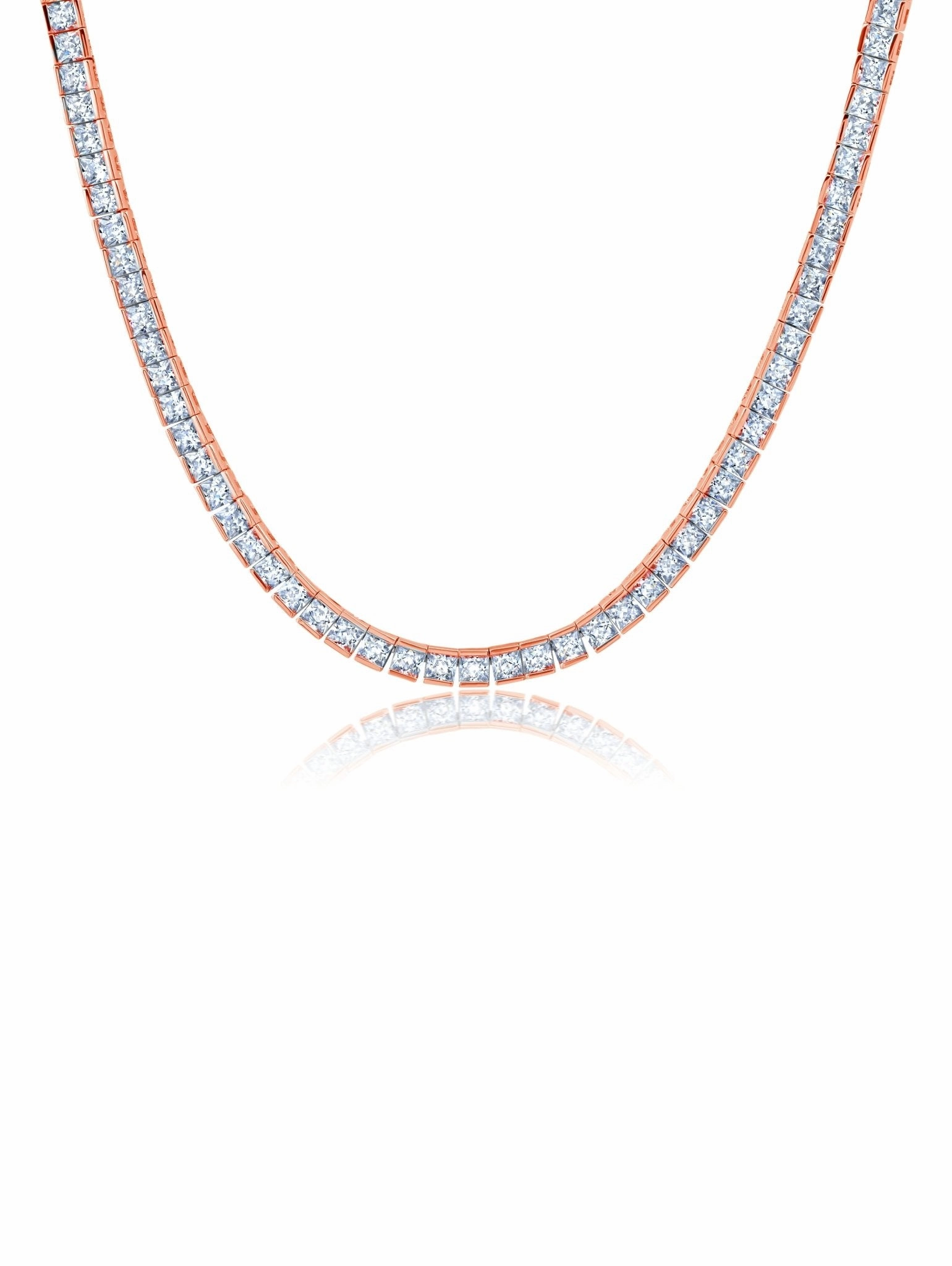 Princess Cut 3mm  Tennis Necklace Finished in Rose Gold