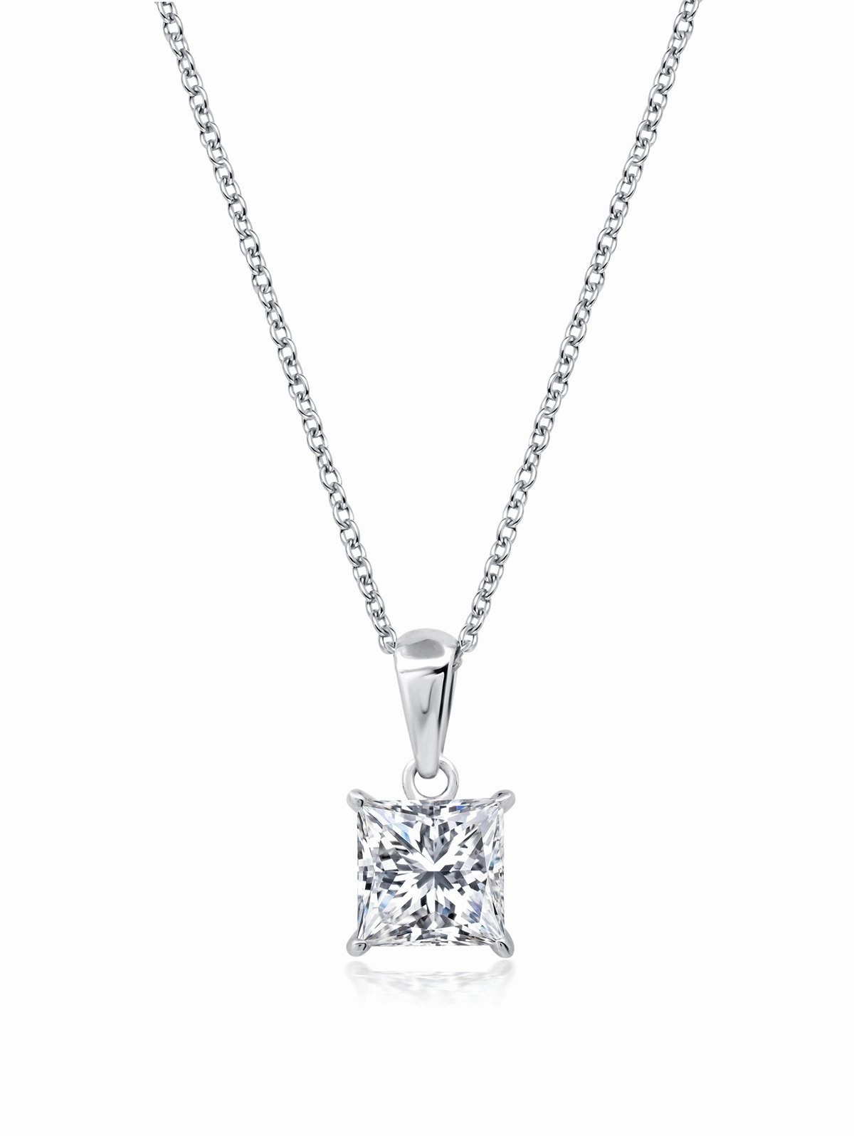 Princess Cut Solitaire Bezel Set Pendant Small Finished in Pure Platinum