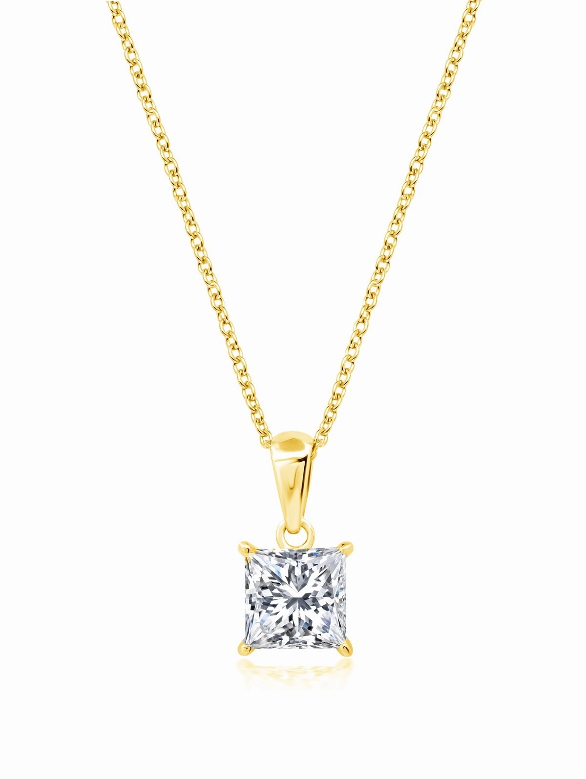 Princess Cut Solitaire Pendant Necklace Finished in Gold