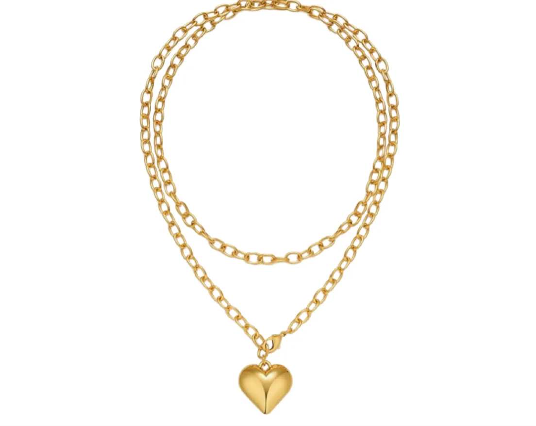 Puffy Heart on an Oval Link Chain
