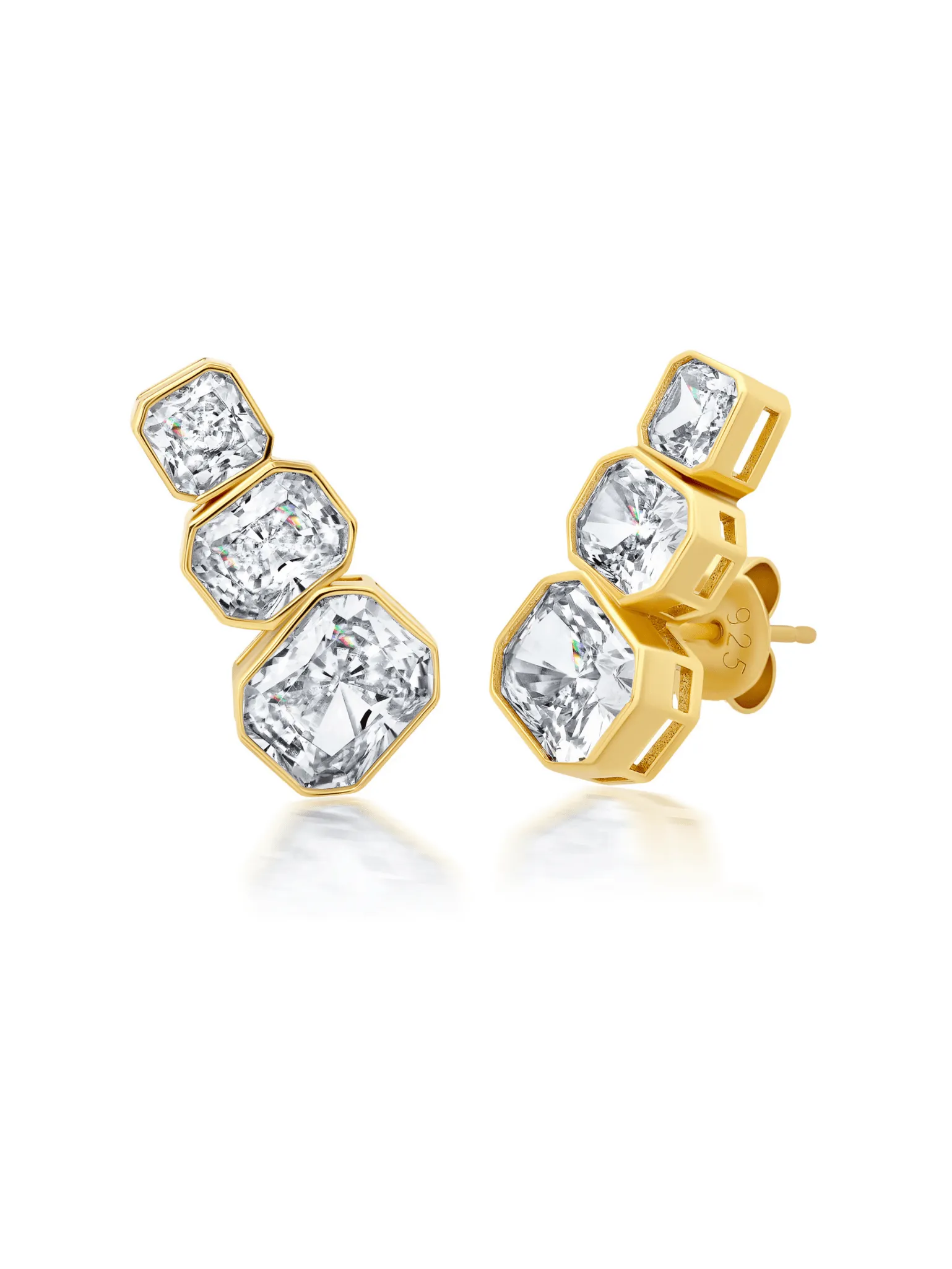 Radiant Bezel Climber Earrings in Gold
