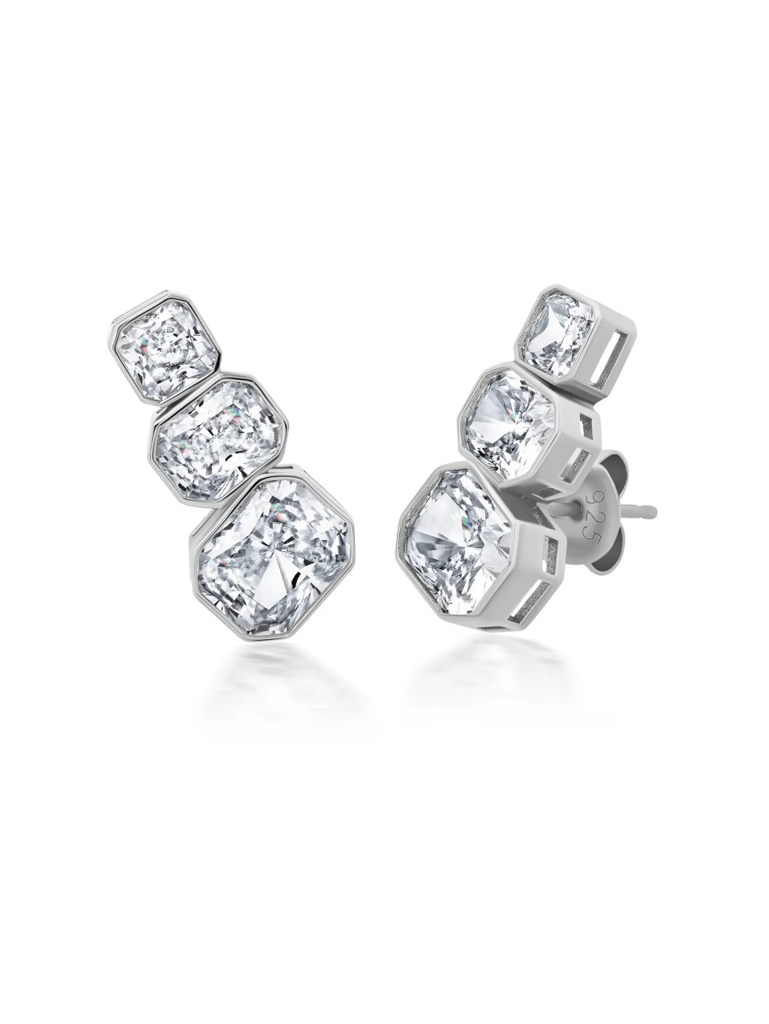 Radiant Bezel Climber Earrings in Platinum