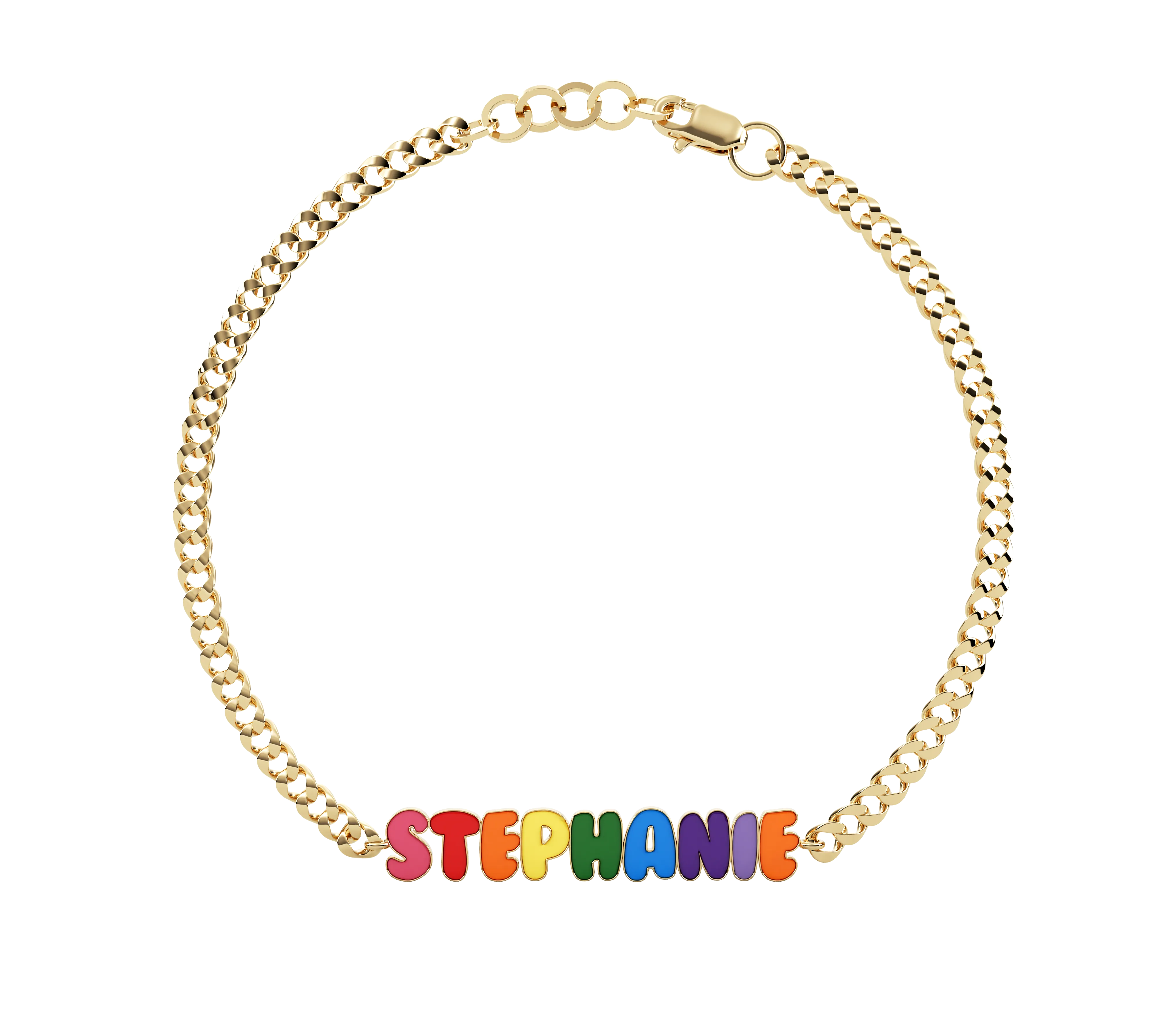 Rainbow Enamel Bubble Name On A Curb Chain