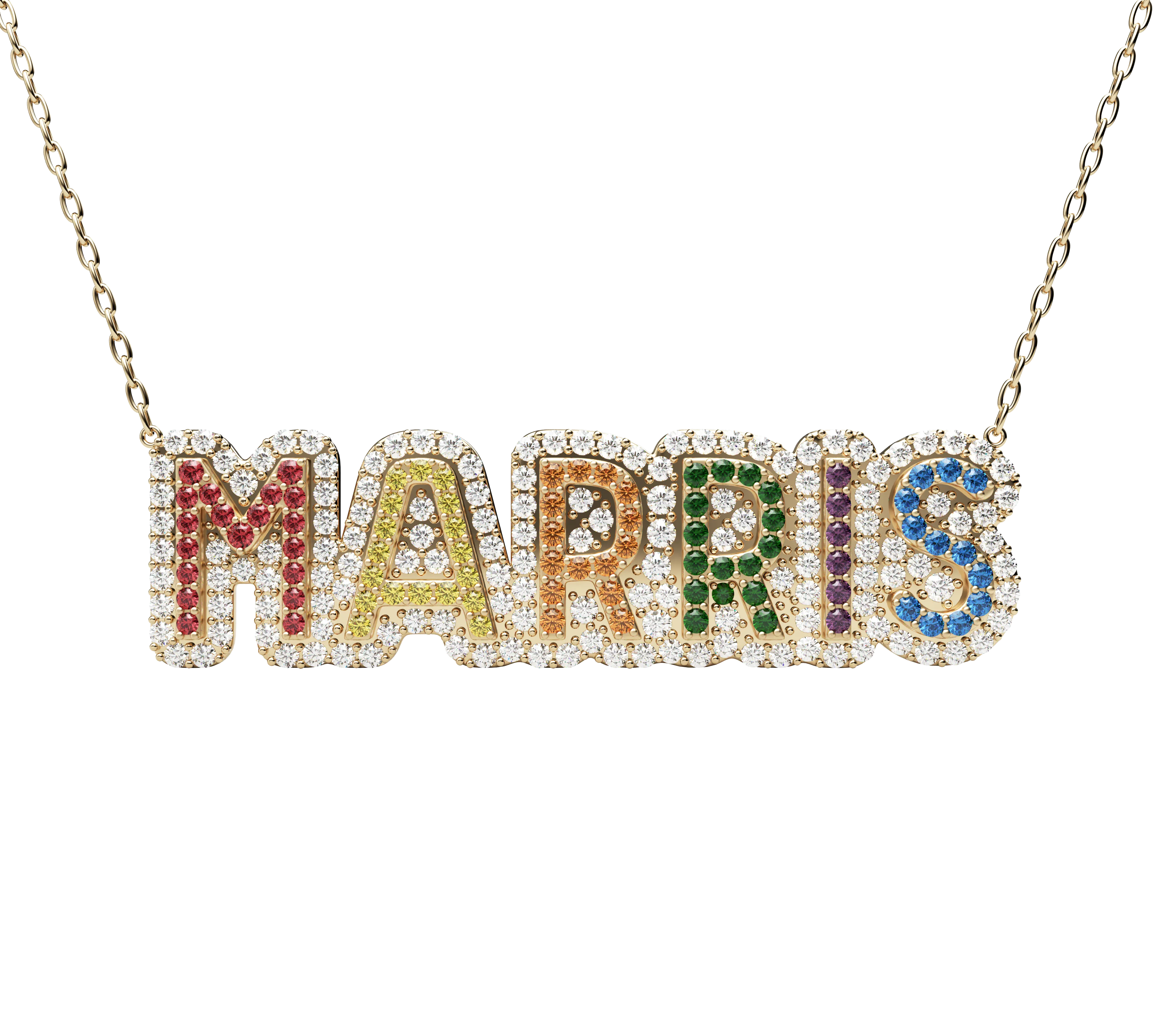 Rainbow Pave Outline Birthstone Necklace- Limited Edition