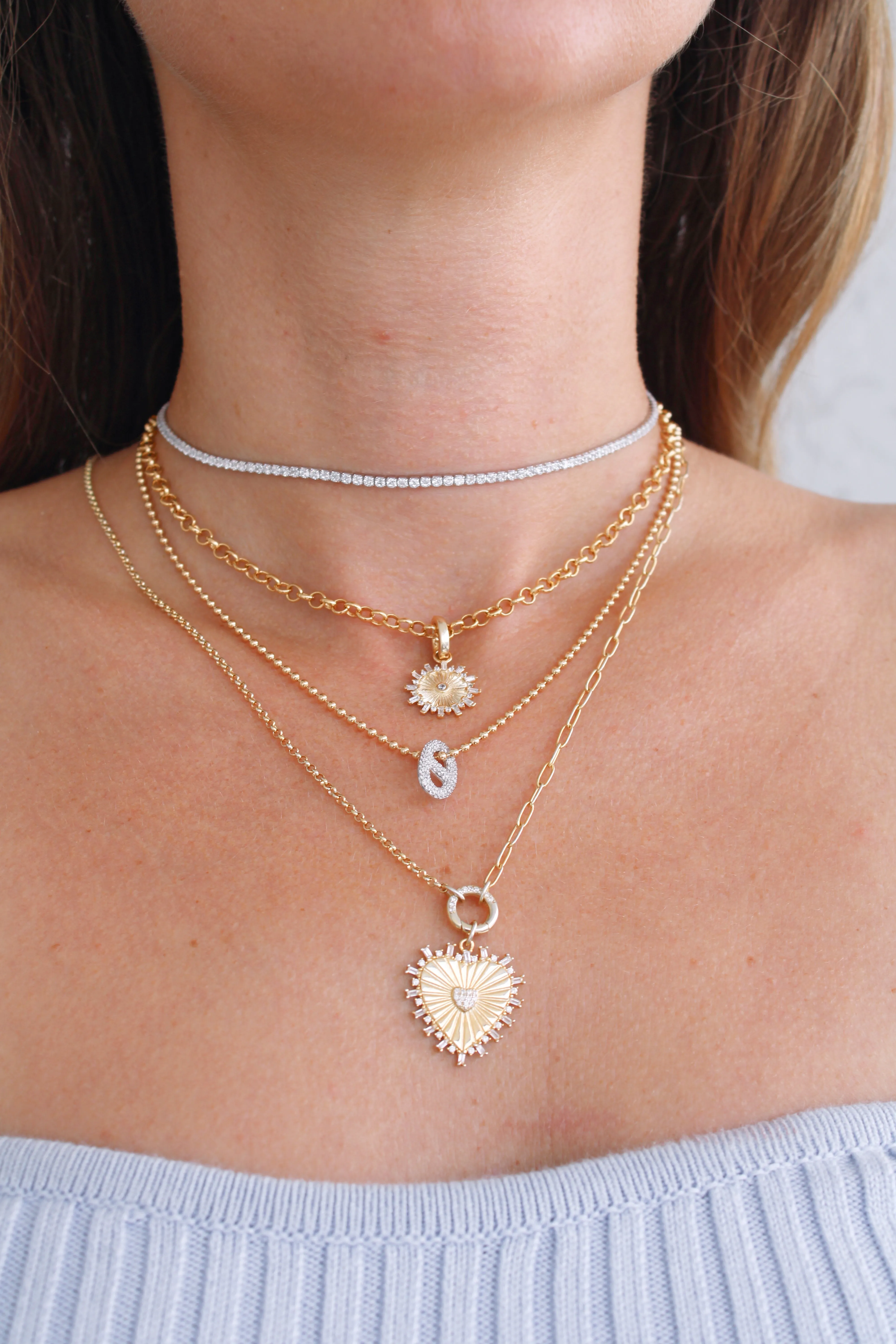 Rollo and Paperclip Chain with Fluted Heart Charm