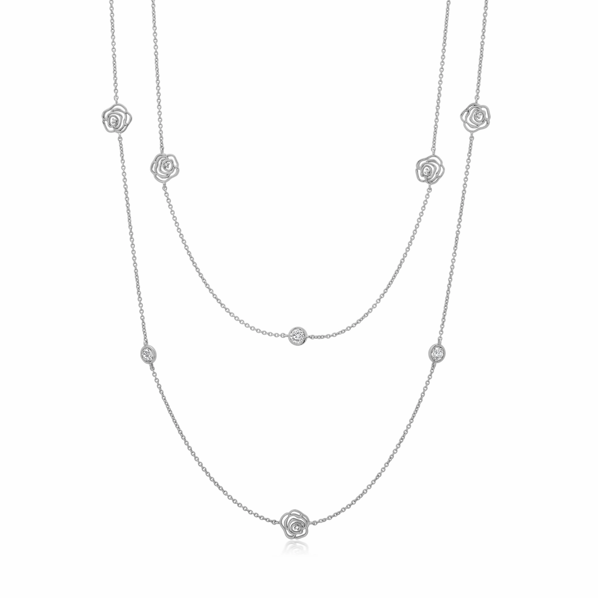 Rosy 36" Station Necklace in Platinum