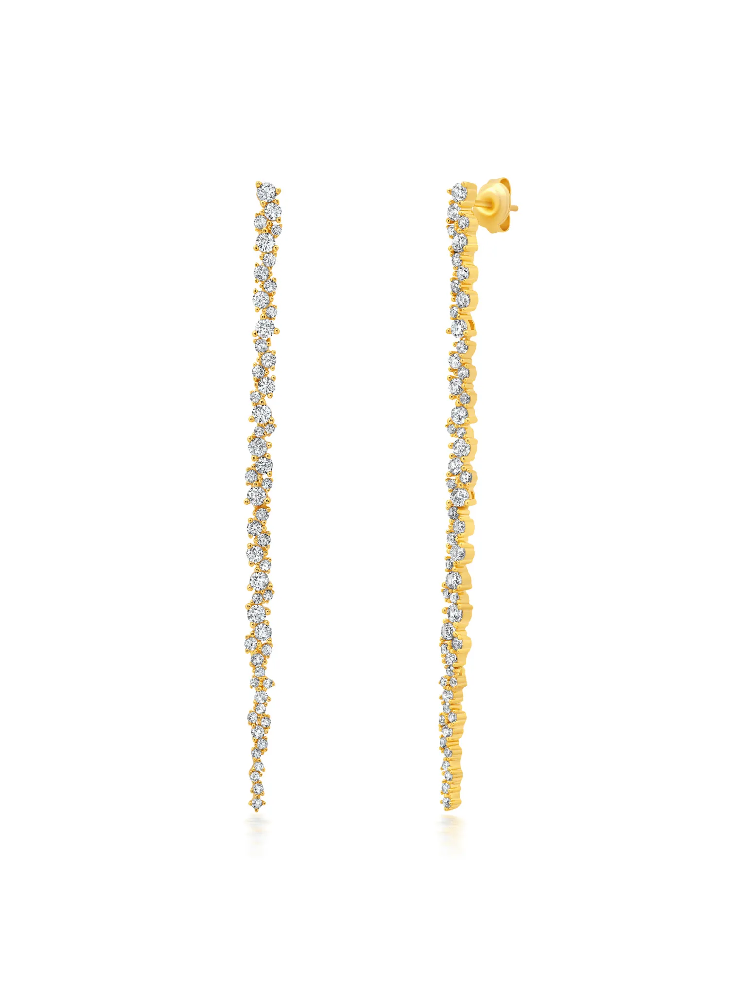 Round Cut Linear Drop Earrings in Gold