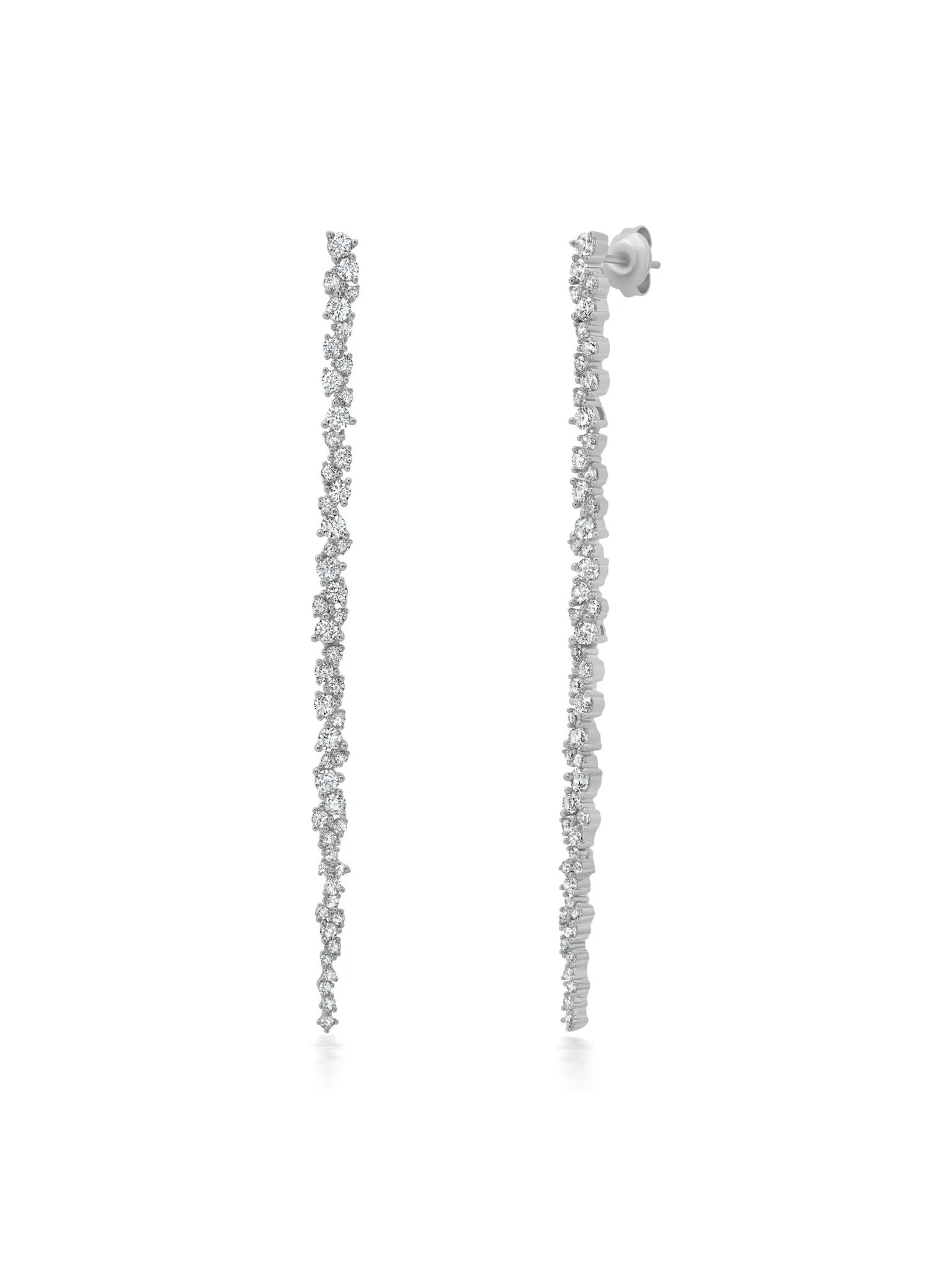 Round Cut Linear Drop Earrings in Platinum
