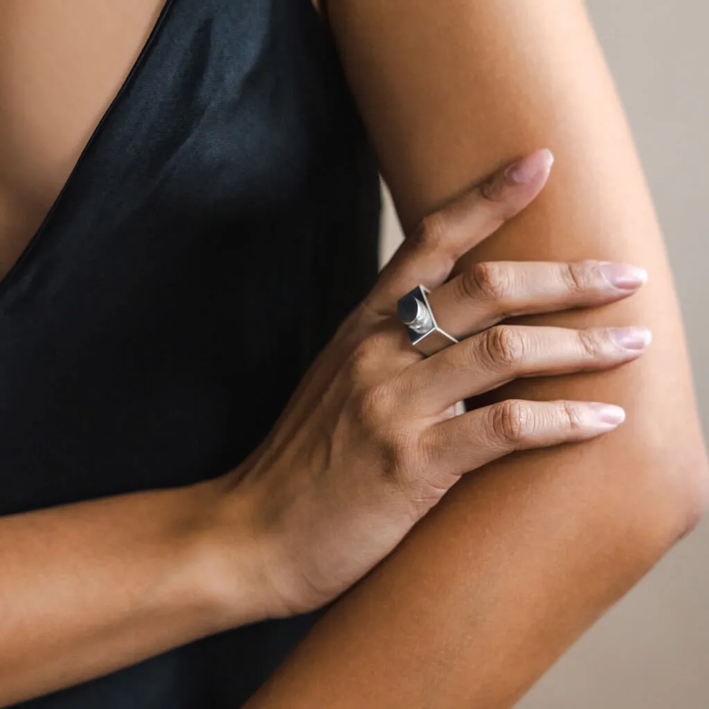 SALE - Pebble Square Band Ring - Sterling Silver