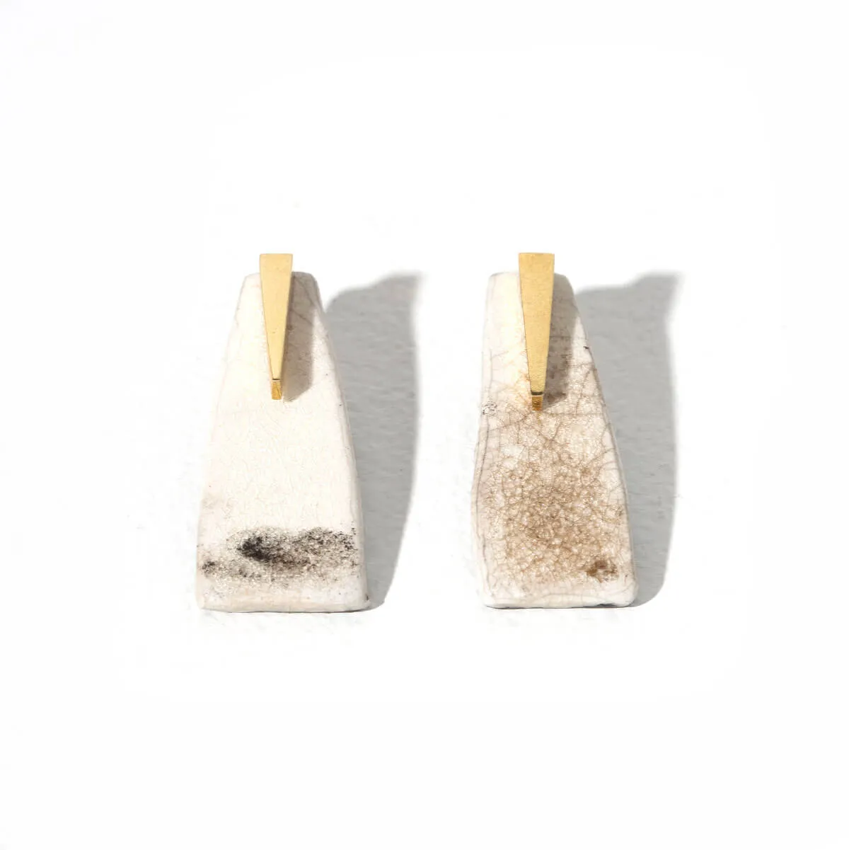 SALE - Pillar Jacket Earrings in Raku Pottery and Brass