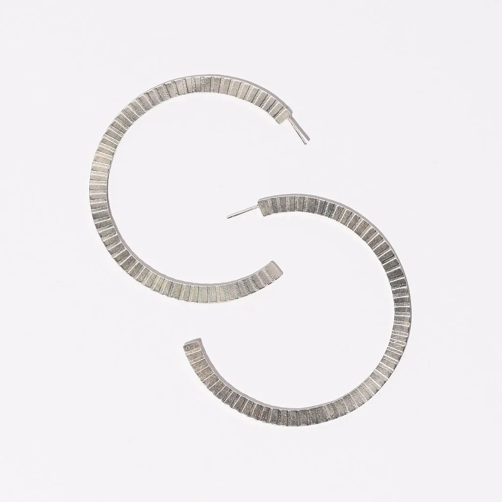 SALE - Ridge Hoop Earrings - Sterling Silver