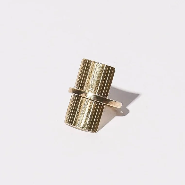 SALE - Ridge Rectangle Statement Ring - Brass