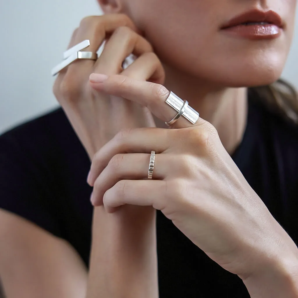 SALE - Ridge Rectangle Statement Ring - Sterling Silver