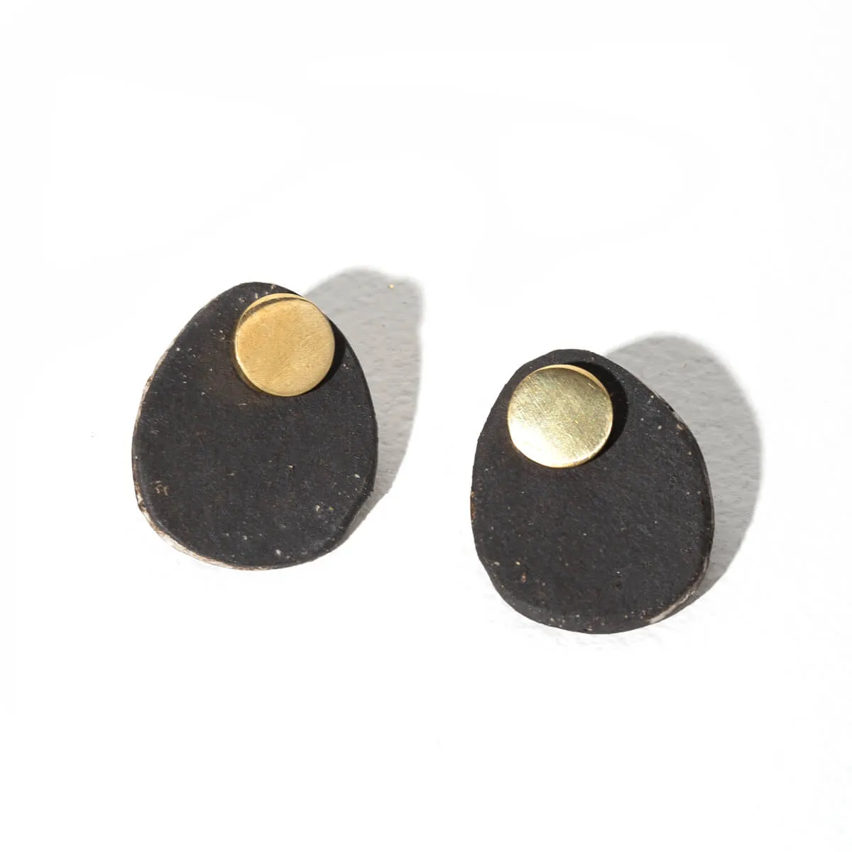 SALE - Stone Jacket Earrings in Charcoal Pottery and Brass