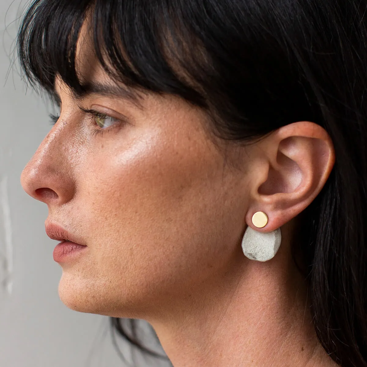 SALE - Stone Jacket Earrings in Raku Pottery and Brass