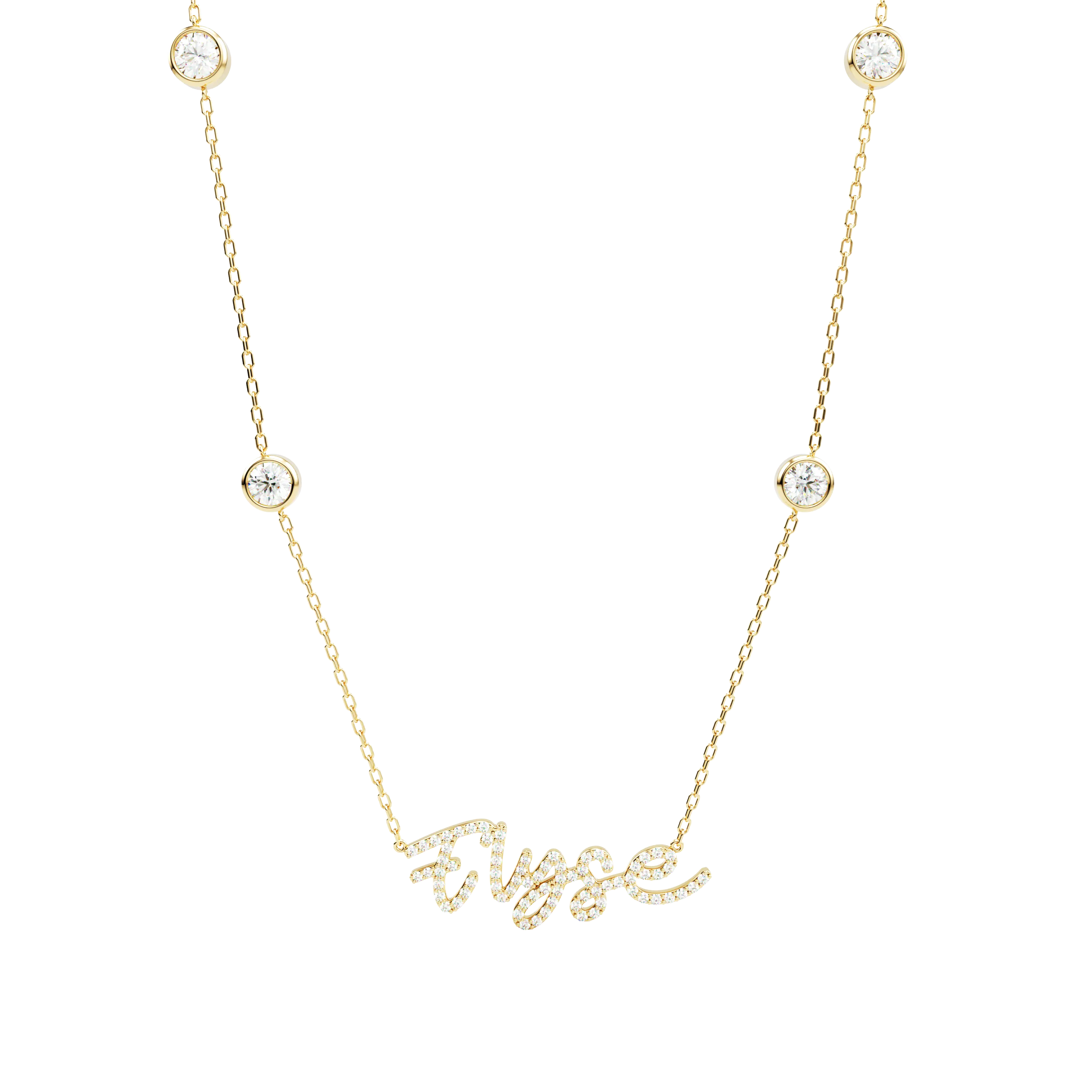 Script Letter Necklace with Bezels