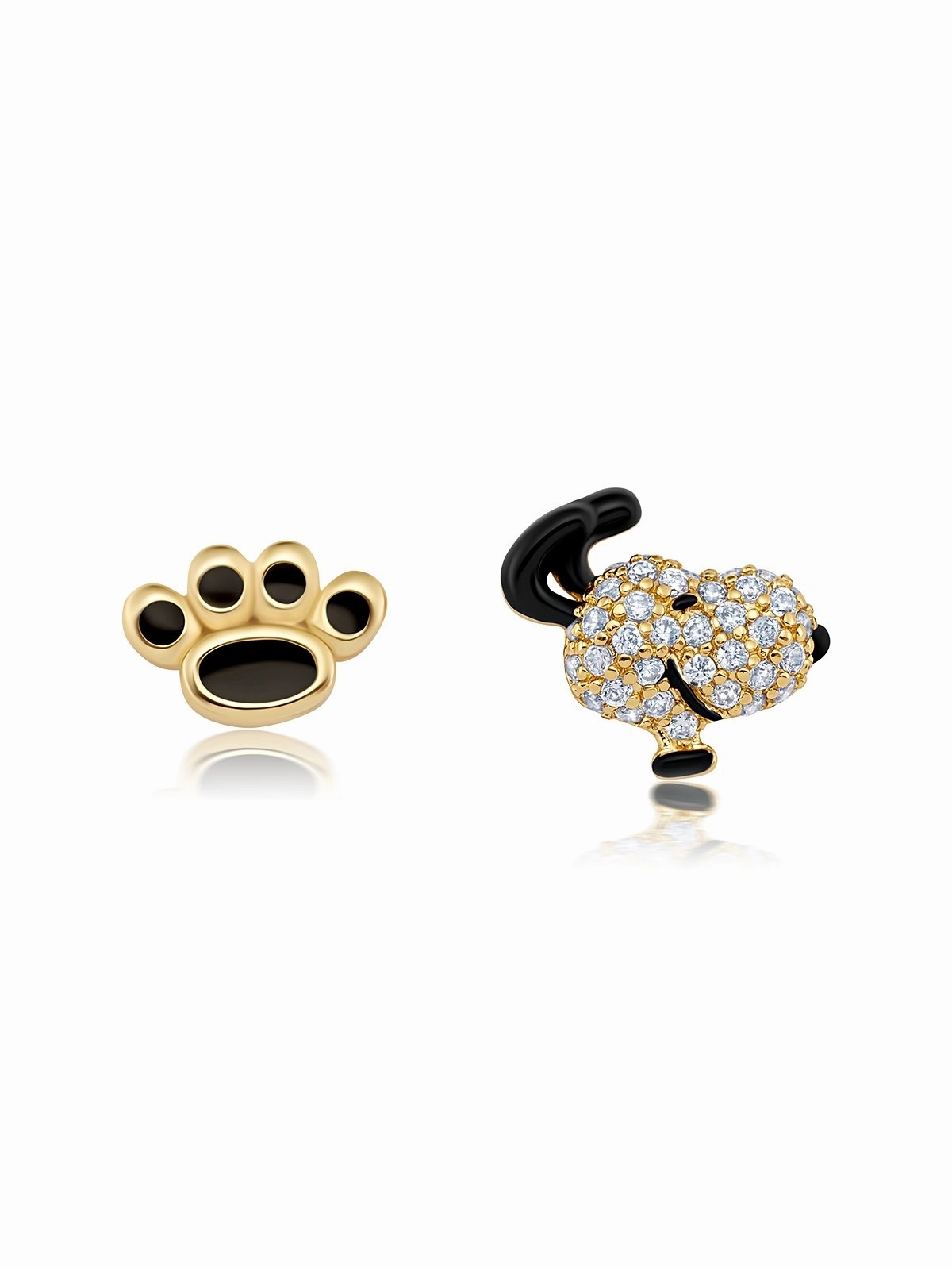 Snoopy & Paw Earrings Finished in 18kt Yellow Gold
