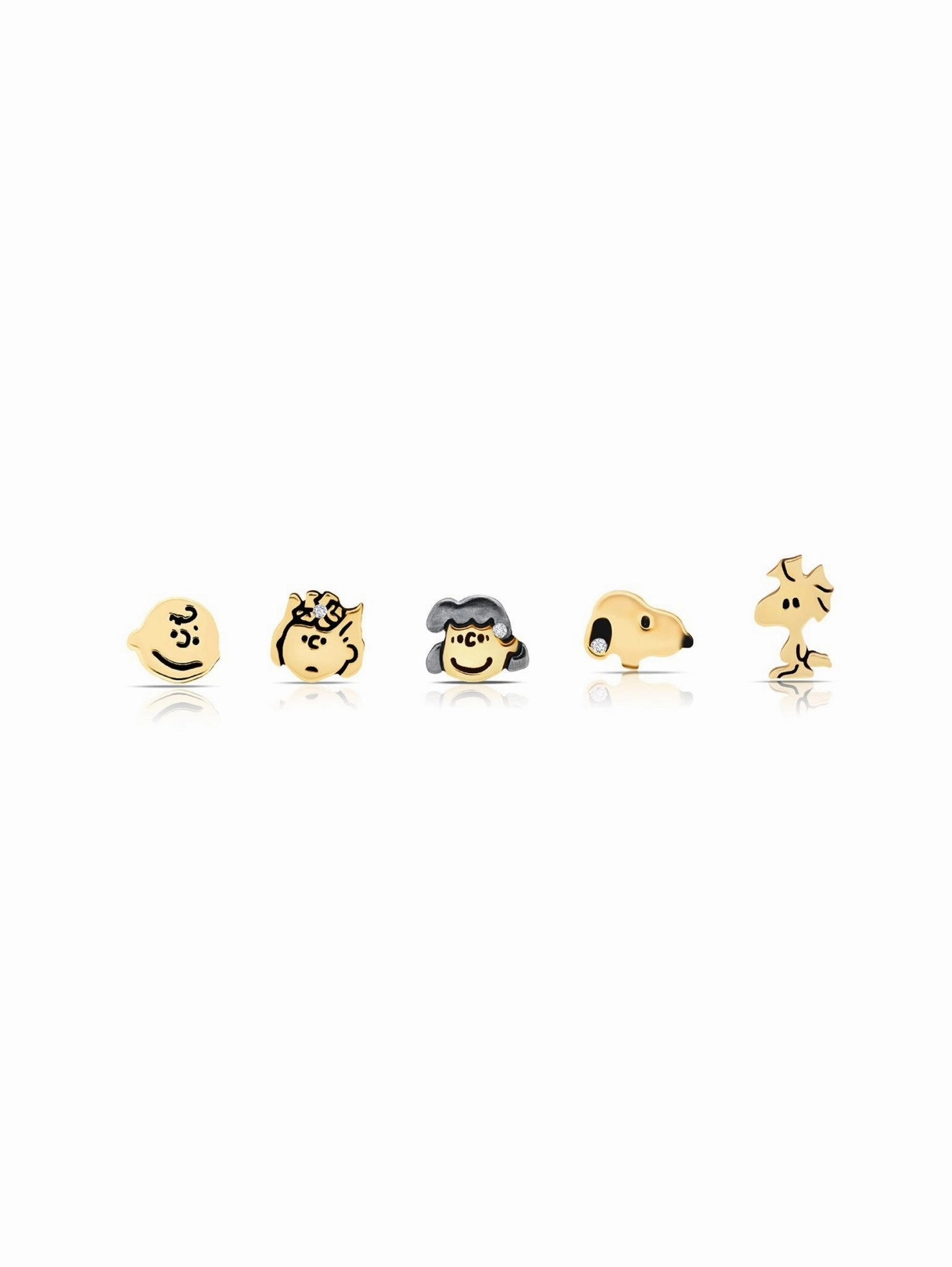 Snoopy & the Gang Stud Earrings Set in 18kt Yellow Gold