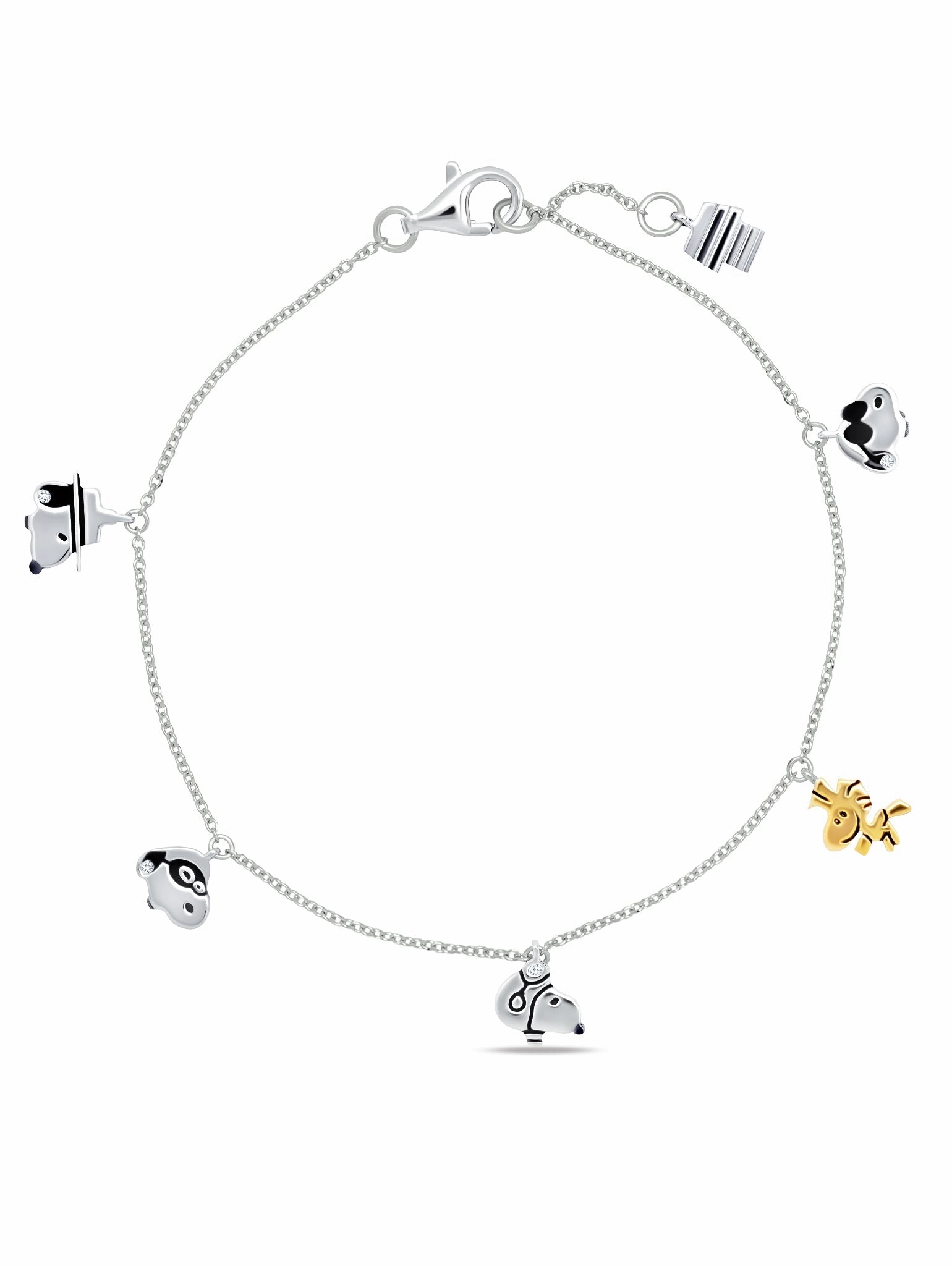 Snoopy & Woodstock Charm Bracelet in Platinum