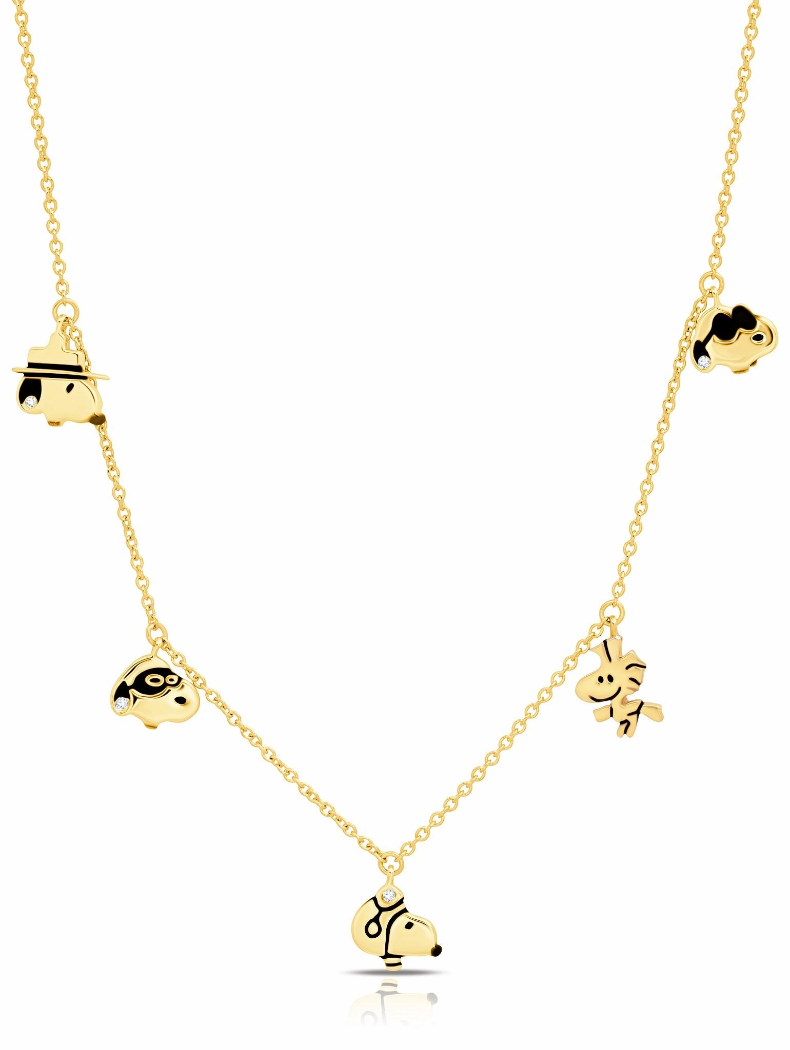Snoopy & Woodstock Charm Necklace in 18kt Yellow Gold