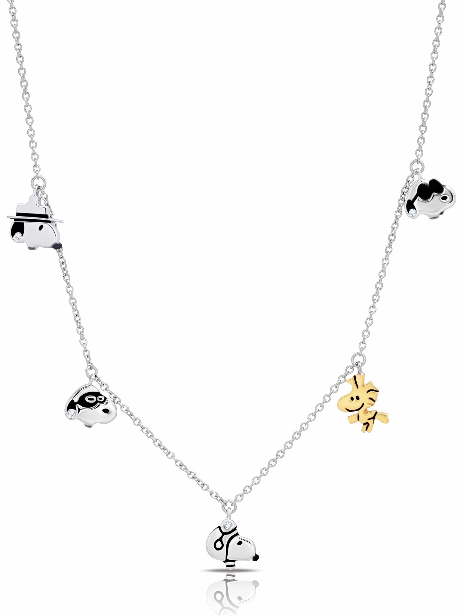 Snoopy & Woodstock Charm Necklace in Pure Platinum