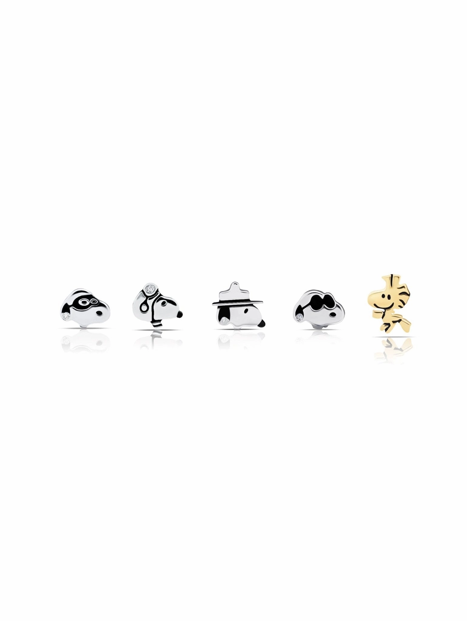 Snoopy & Woodstock Earrings Set in Platinum