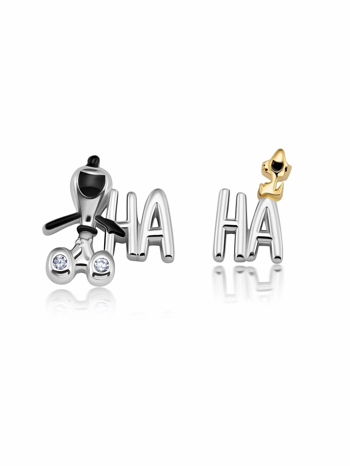 Snoopy & Woodstock Ha Ha Earrings Finished in Pure Platinum