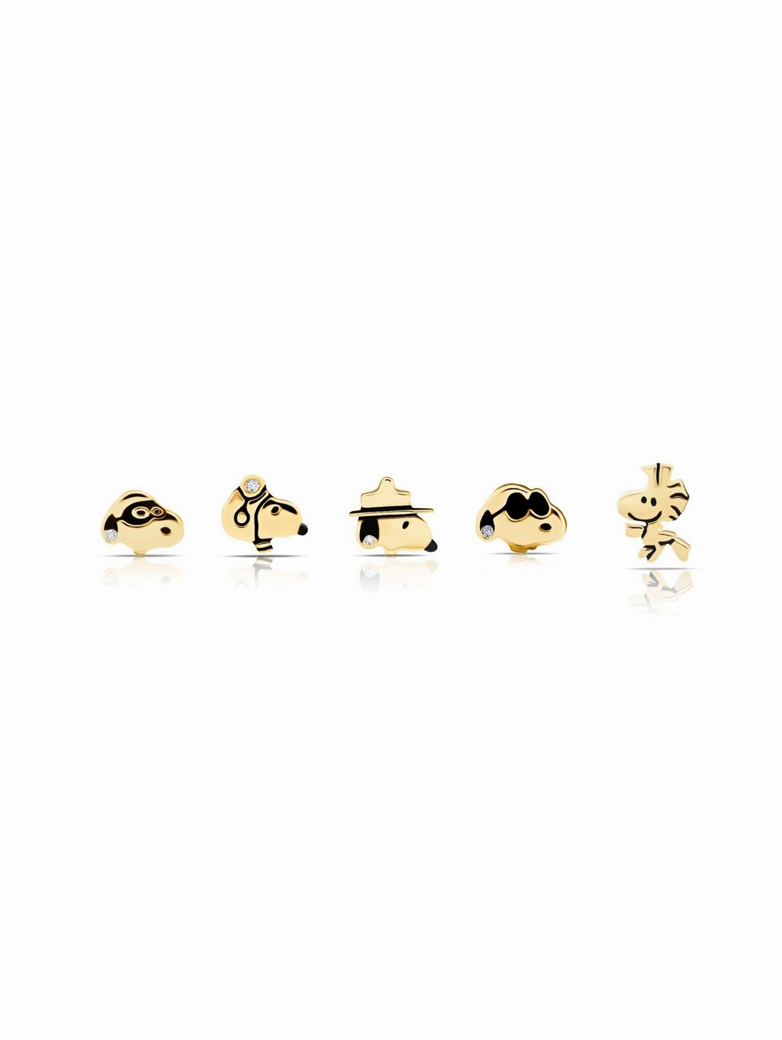 Snoopy & Woodstock Stud Earrings Set in 18kt Gold