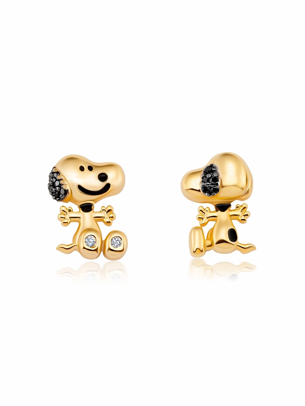 Snoopy Front & Back Earrings Finished in 18kt Yellow Gold