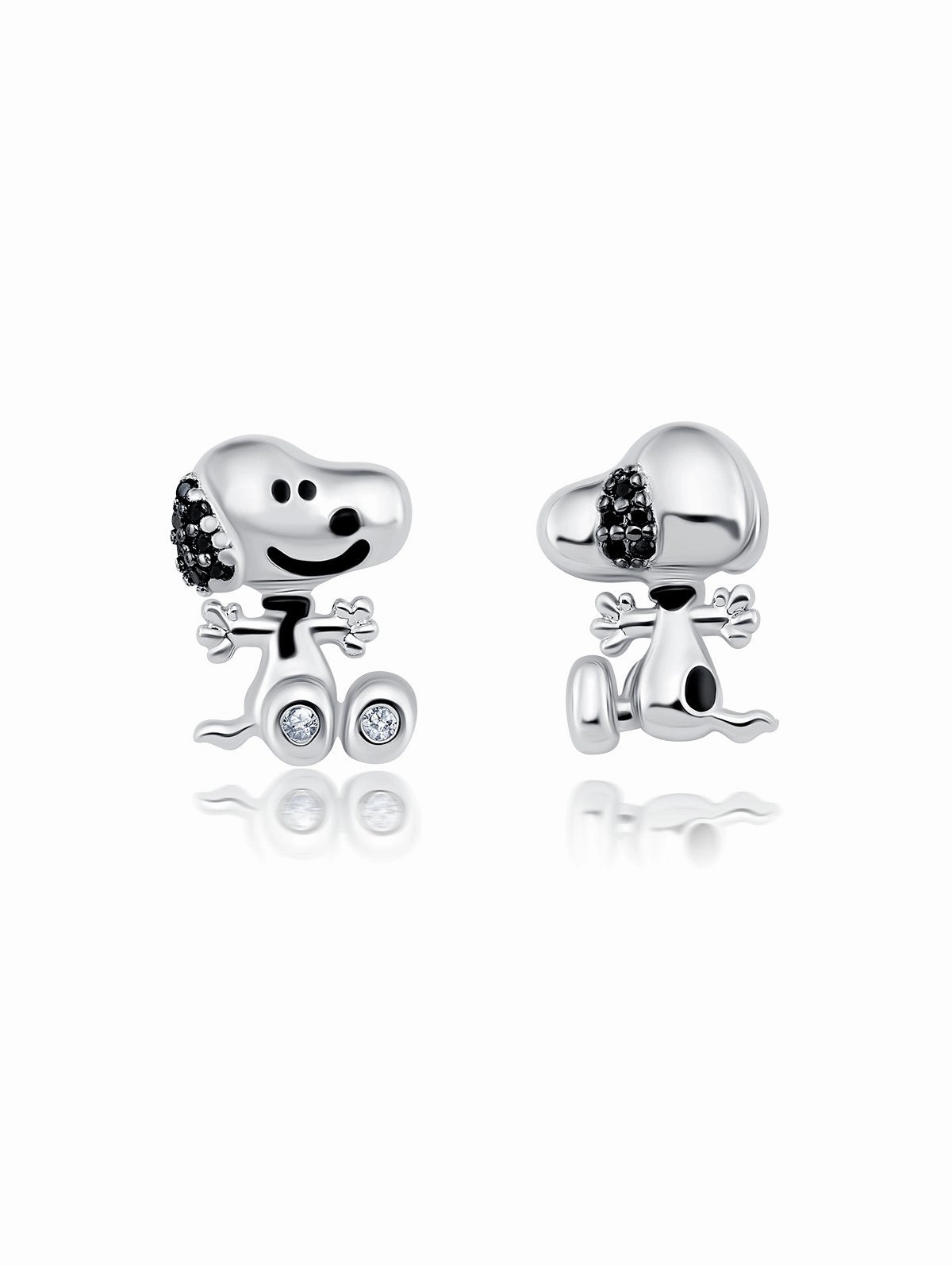 Snoopy Front & Back Earrings Finished in Pure Platinum
