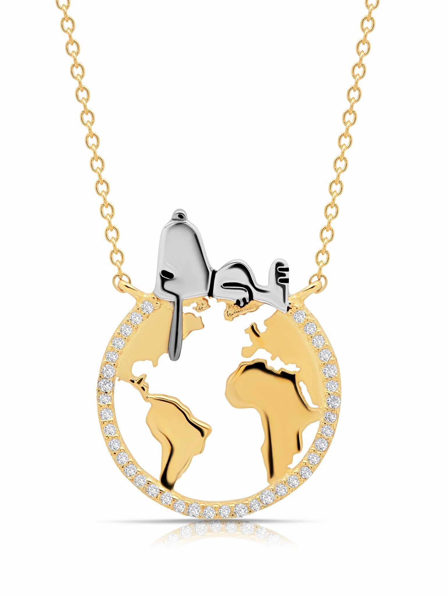 Snoopy on the World Necklace in 18kt Yellow Gold