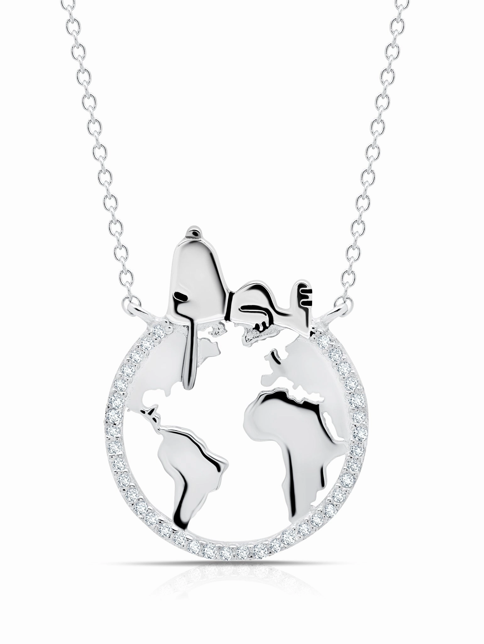Snoopy on the World Necklace in Pure Platinum