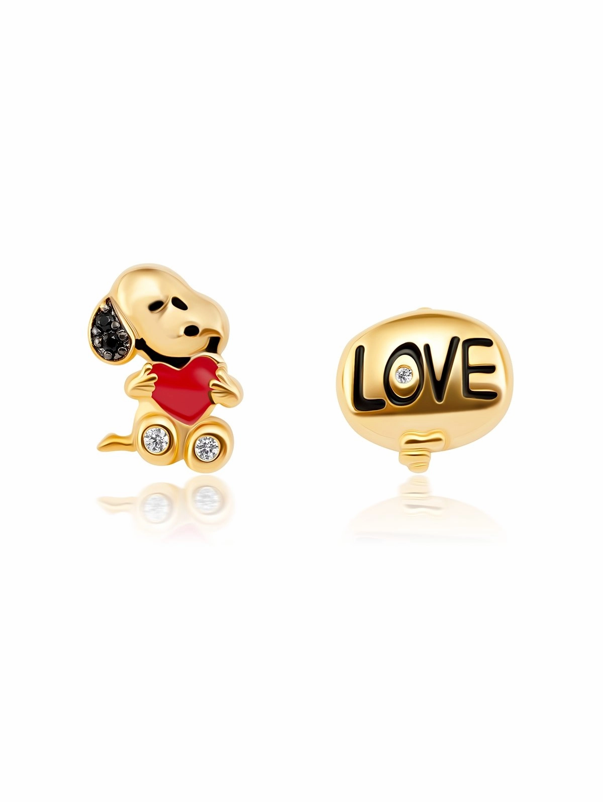 Snoopy's Love Brass Earrings Finished in 18kt Yellow Gold