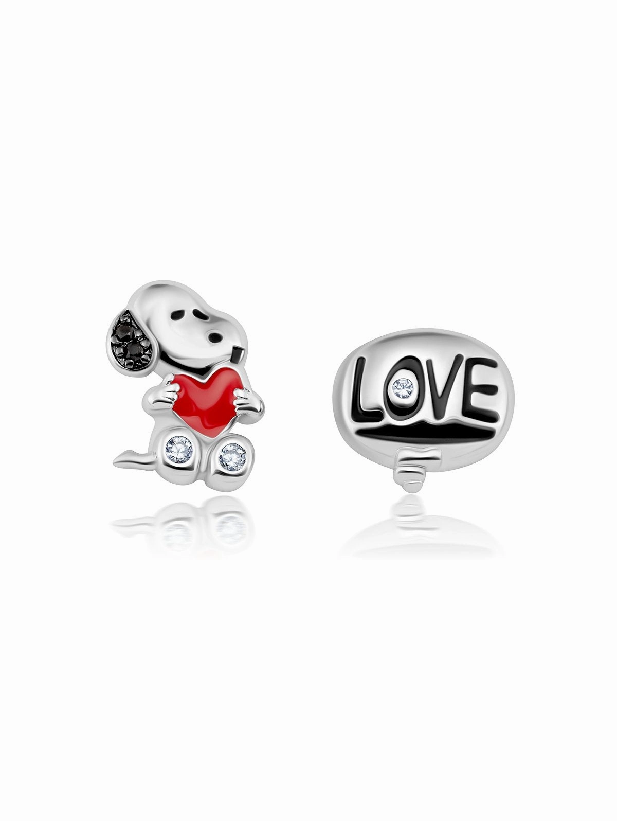 Snoopy's Love Earrings Finished in Pure Platinum