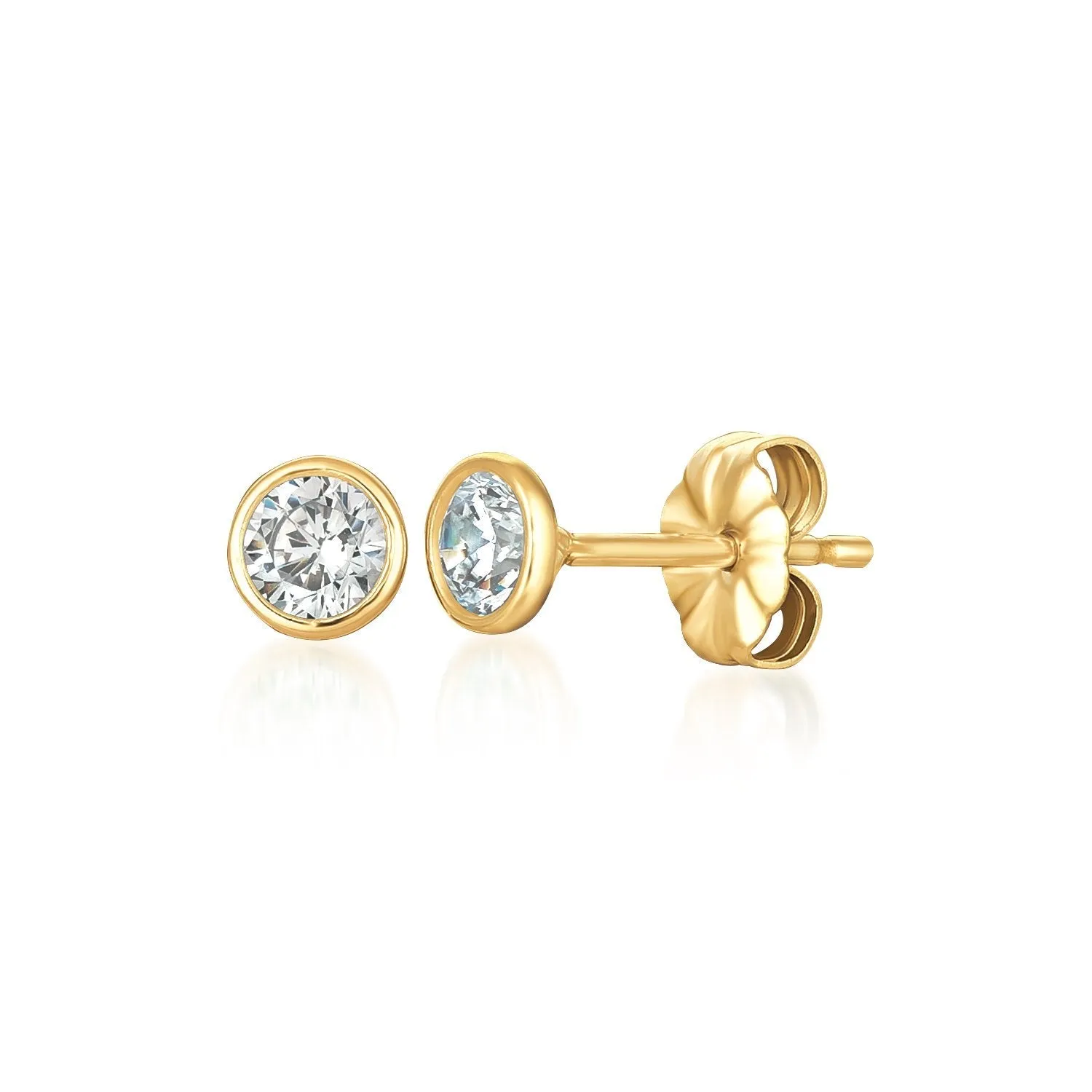 Solitaire Bezel Set Earrings Finished in 18kt Yellow Gold - 1.0 Cttw