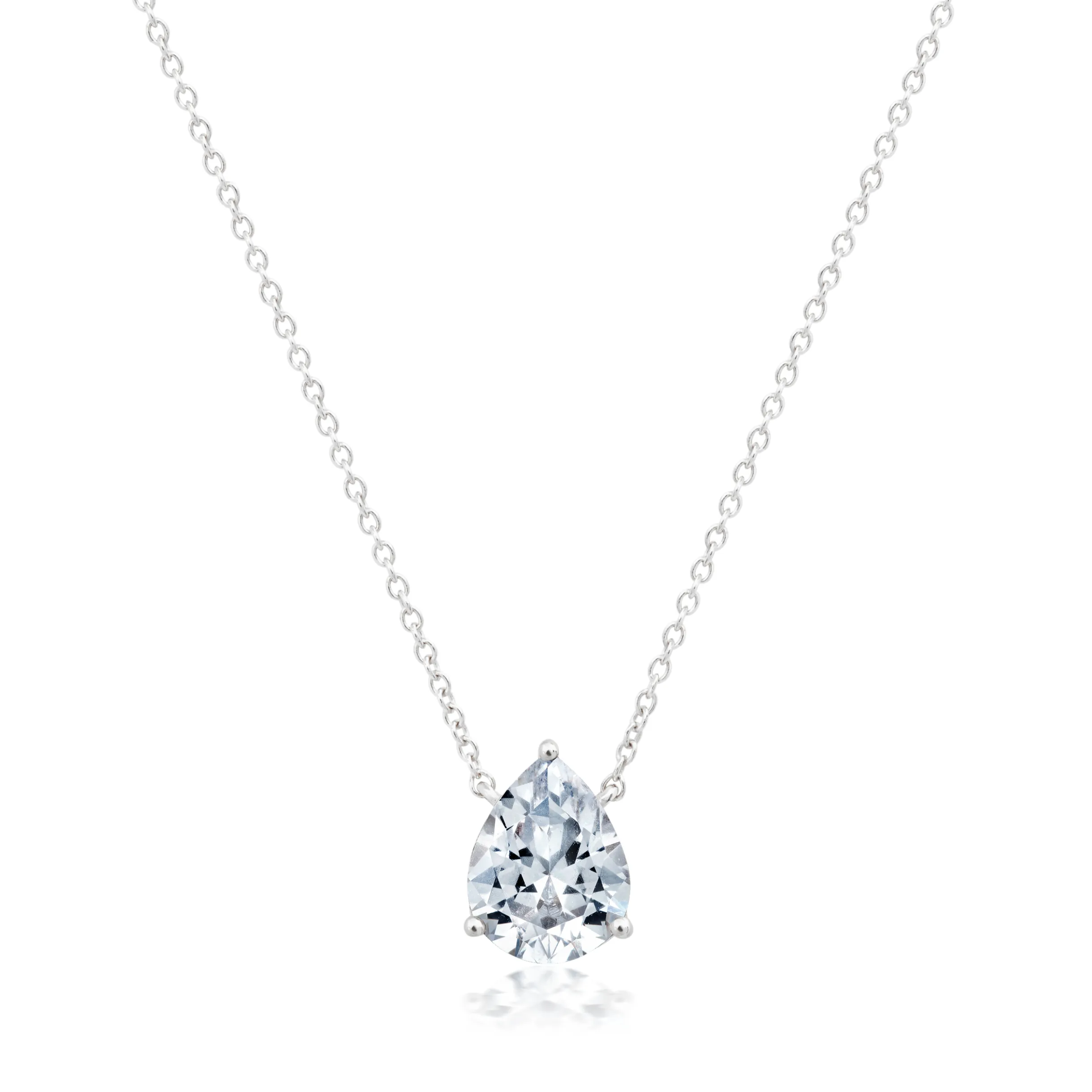 Solitaire Pear Necklace Finished in Platinum