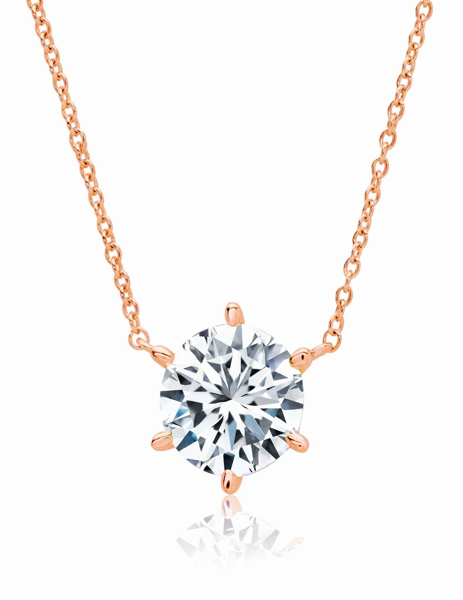 Solitaire Brilliant Necklace - 6 prong - Finished in 18kt Rose Gold