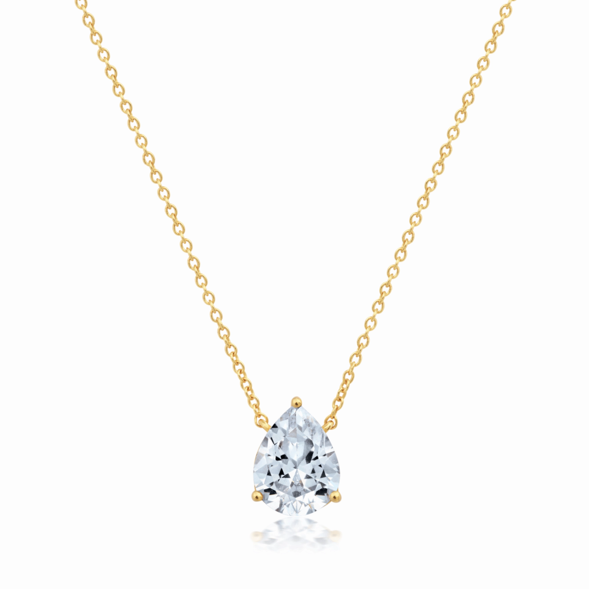 Solitaire Pear Necklace Finished in Gold